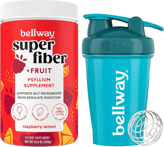 bellway-super-fiber-powder-and-fruit-blend-with-raspberry-lemon-shaker-bottle---bundle-deal-1