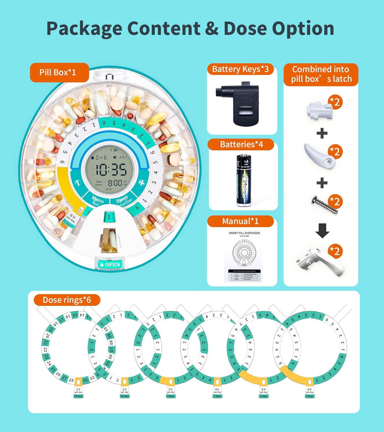 upgrade-bluetooth-smart-automatic-pill-dispenser-for-elderly---28-compartment-electronic-medication-organizer-with-sound-light-and-app-alarm---watch-operation-video-7