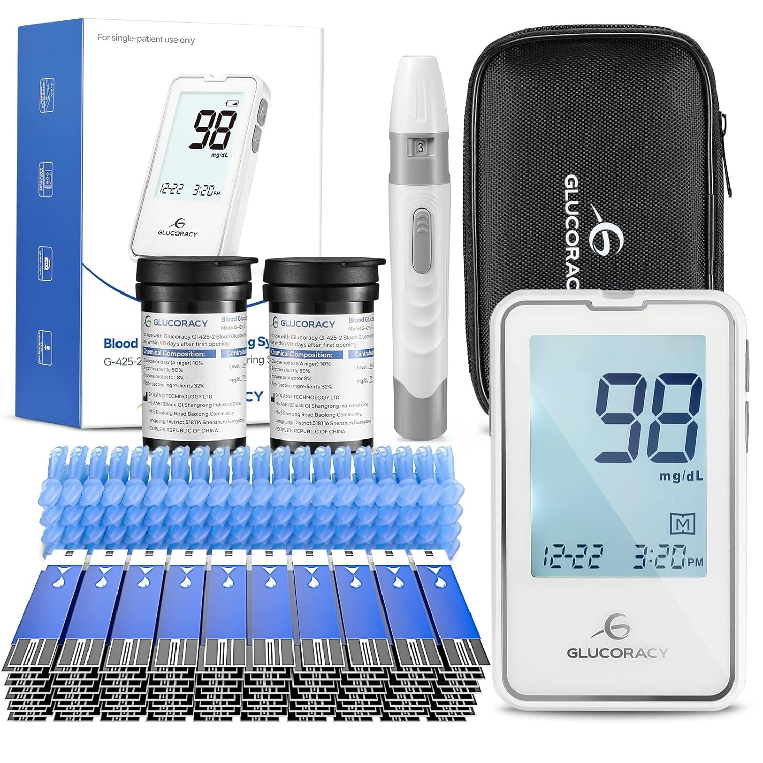 blood-glucose-monitoring-kit-with-100-test-strips-lancets-glucometer-lancing-device-travel-case---diabetic-home-testing-solution-1