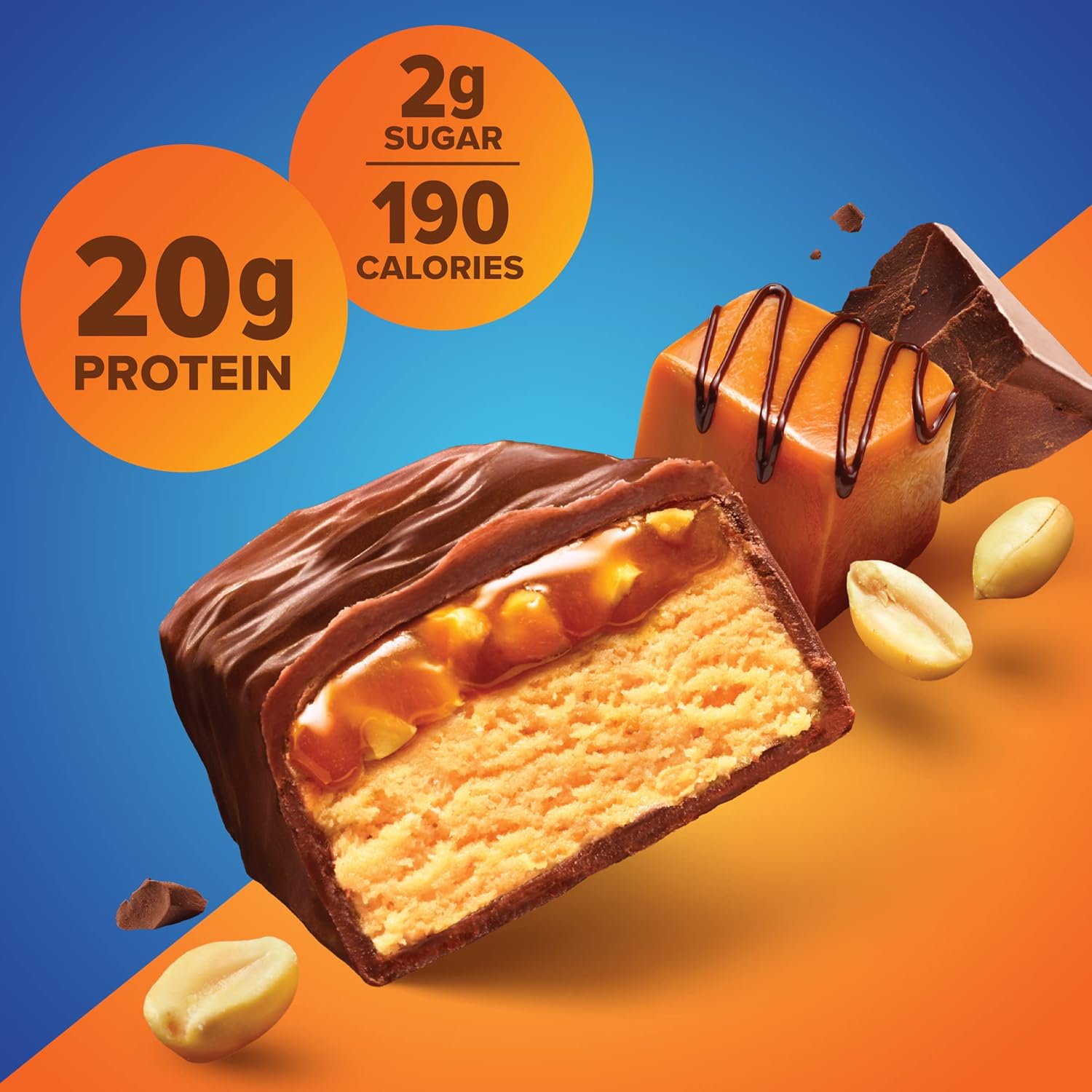 High Protein Chocolate Peanut Caramel Bars - Nutritious Snacks for Energy, Low Sugar, Gluten Free - 12 Count Pack, 1.76oz Each - Espot.com.au