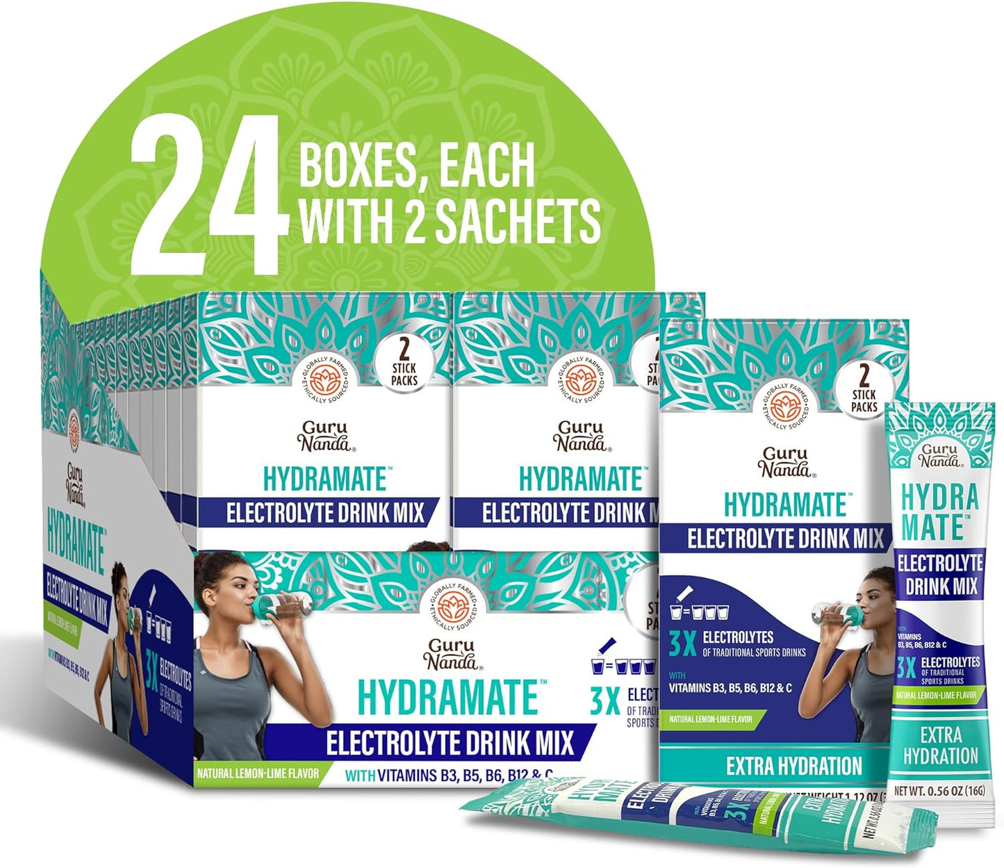 Hydramate Electrolyte Powder Packets for Hydration & Energy Support - Natural Lemon Lime Flavor - 48 Count - No Added Sweeteners - Non-GMO - 0.56 oz Each - Espot.com.au