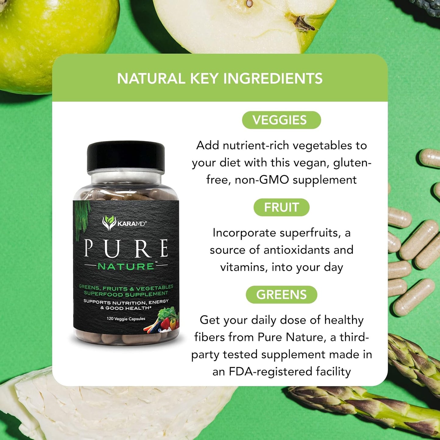 KaraMD Pure Nature Whole Food Supplement - Greens, Fruits, Vegetables, Vitamins, Fiber, Antioxidants - Energy & Digestion Support - Non-GMO, Gluten Free, Vegan - 4 Pack - Espot.com.au