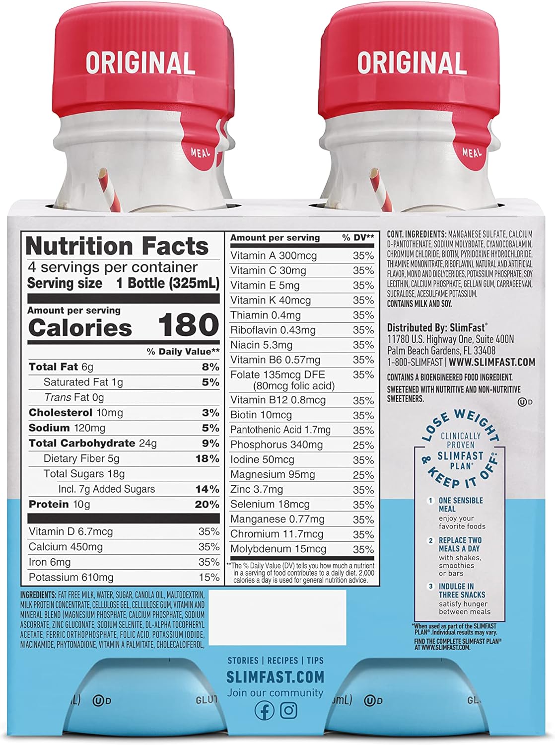 SlimFast French Vanilla Meal Replacement Shake, 10g Protein, 11 Fl. Oz Bottle, 4 Count - Weight Loss Drink - Espot.com.au
