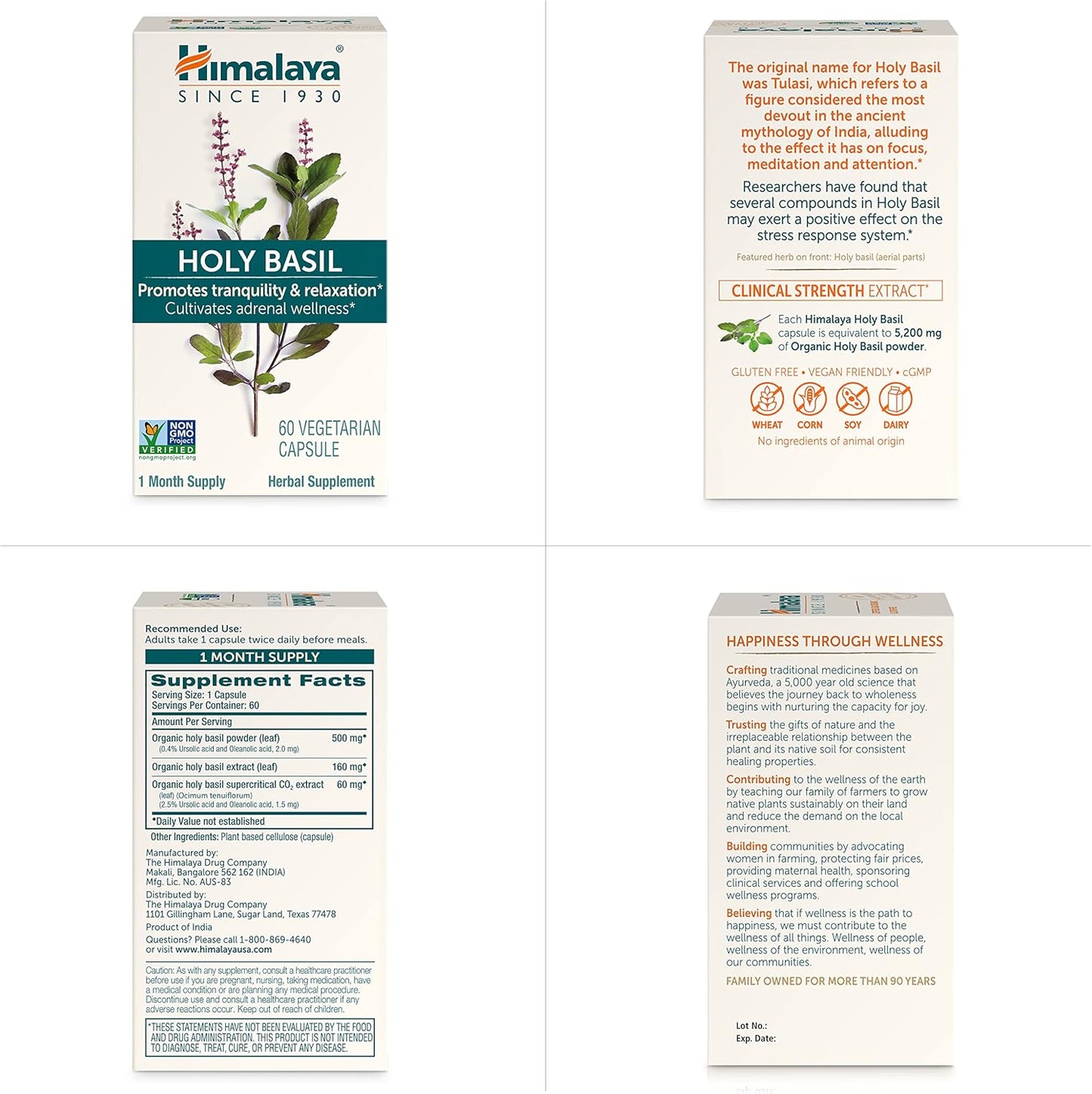 Himalaya Holy Basil Tulsi Herbal Supplement 60 Capsules - Stress Relief, Relaxation, Calm, Non-GMO, Vegan - 2 Pack, 720mg - Espot.com.au