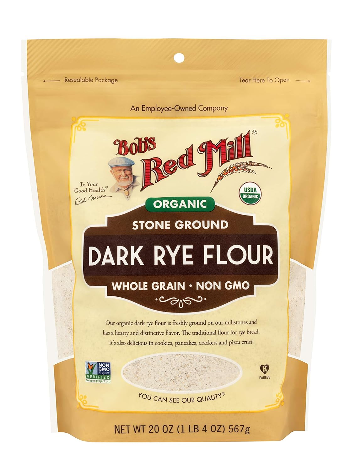 Organic Dark Rye Flour 20oz - Non GMO, Whole Grain, Vegan, Kosher by Bob's Red Mill - Espot.com.au