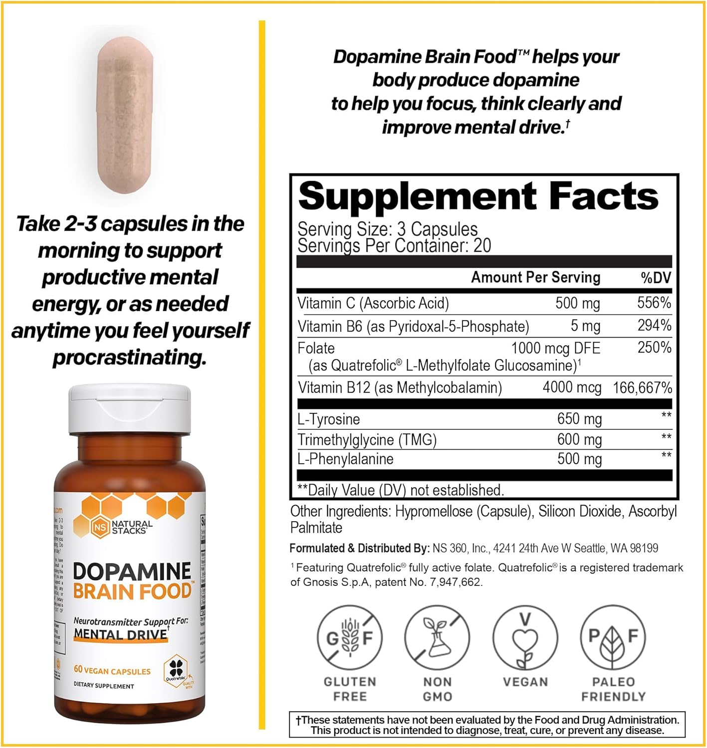 Dopamine Brain Food + Magtech Magnesium Bundle - Supports Brain Health & Mental Drive - 150 Capsules - Chelated Magnesium Complex - Espot.com.au
