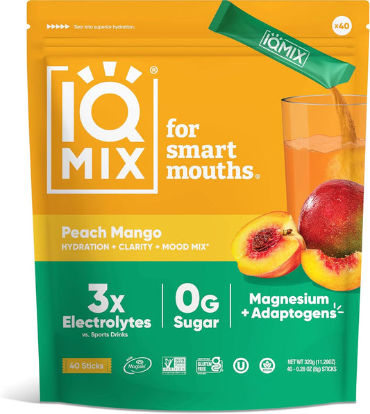 iqbar-iqmix-peach-mango-electrolyte-powder-packets---sugar-free-hydration-supplement-with-keto-electrolytes-lions-mane-magnesium-and-potassium---40-pack-1