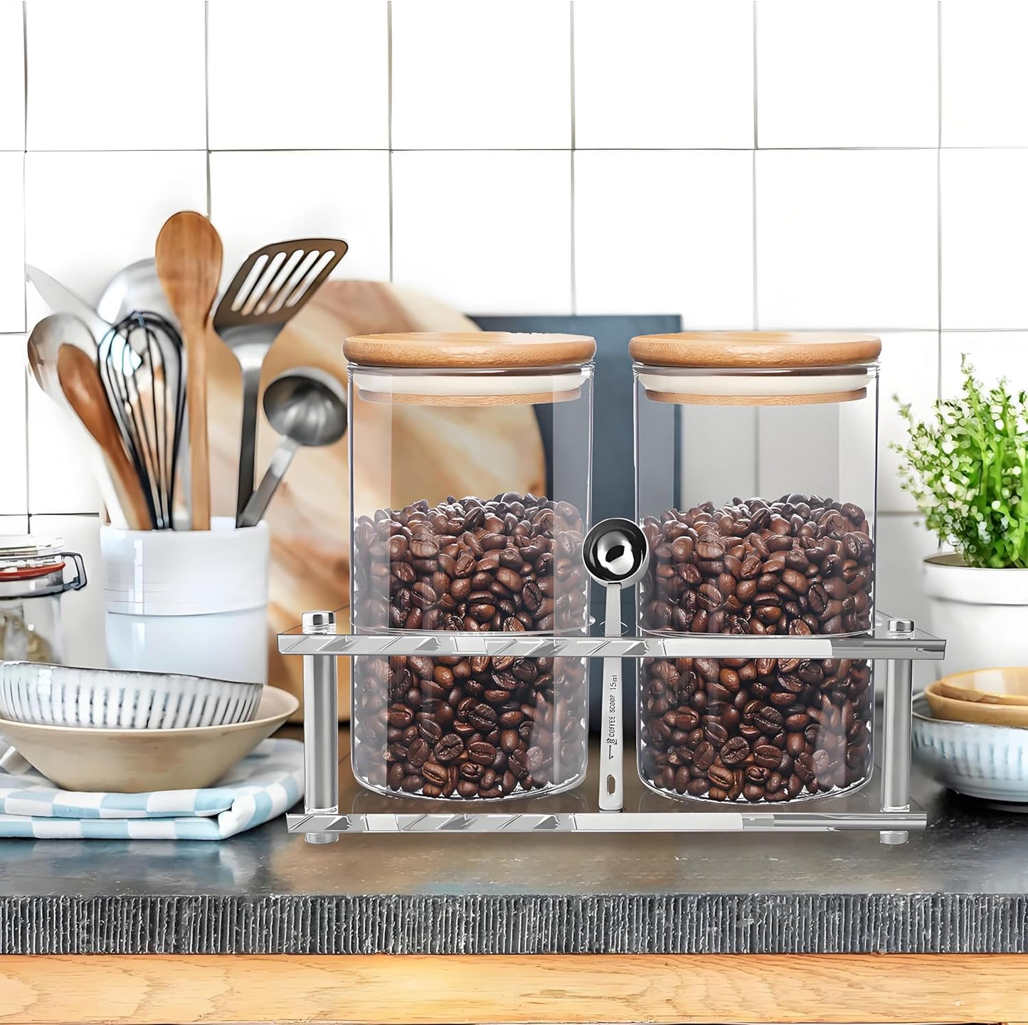 glass-coffee-canister-set-with-acrylic-shelf---2-pack-44oz-food-storage-containers-with-spoon-airtight-lids---coffee-sugar-nut-tea-jars-for-kitchen-7