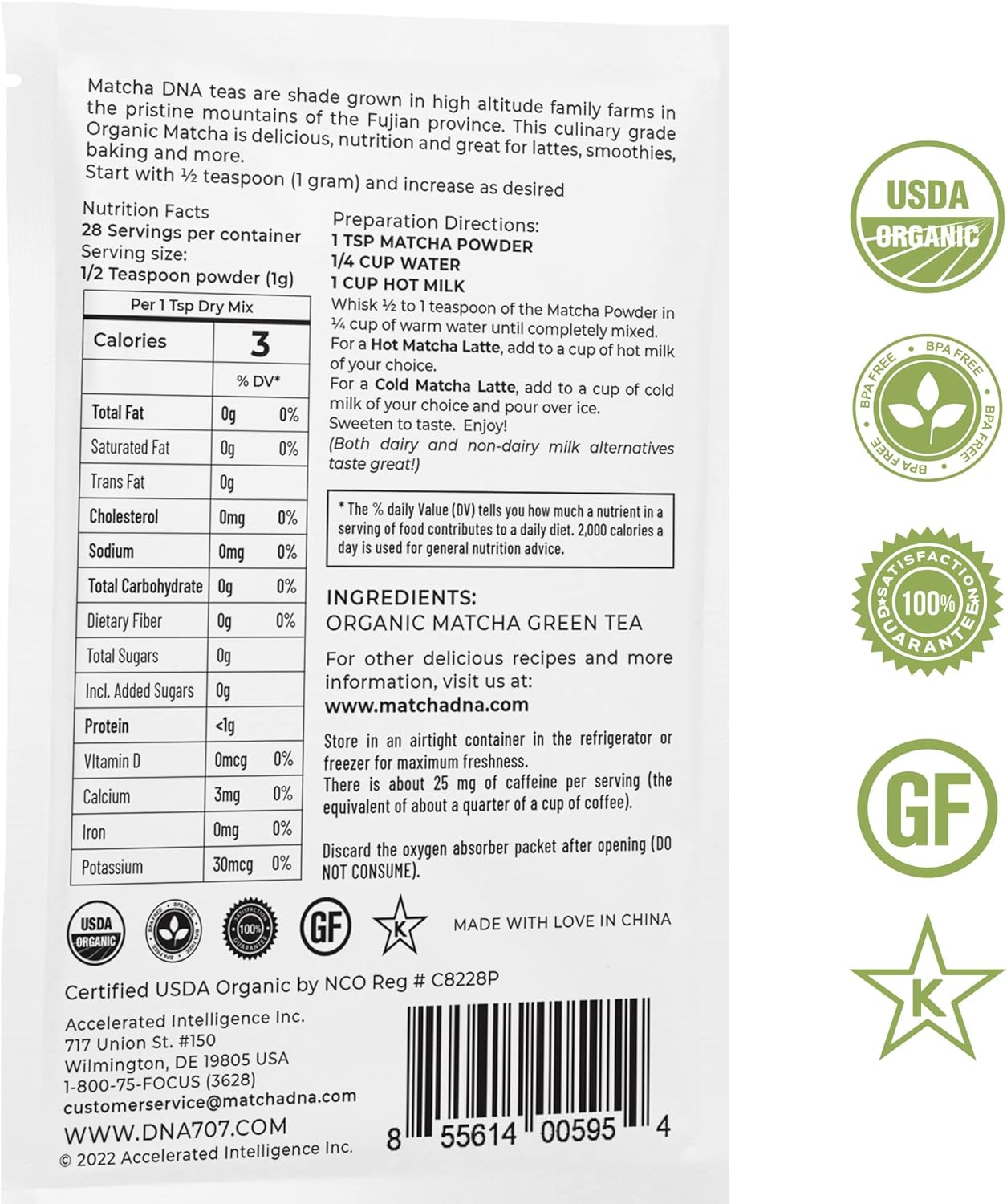 Organic Culinary Grade Matcha Green Tea Powder - 1 Ounce - USDA Certified - Premium Quality Matcha DNA - Espot.com.au