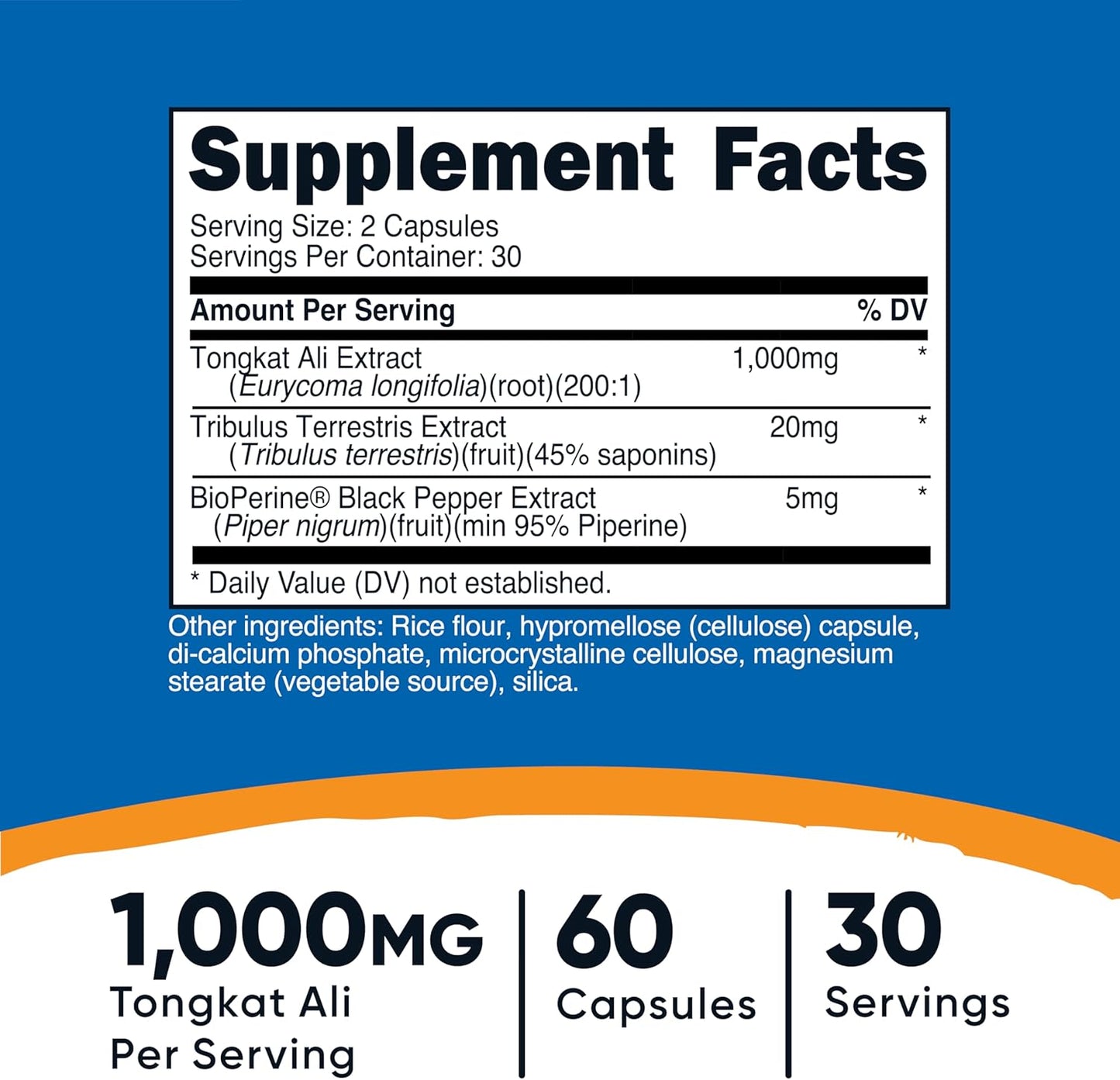 Nutricost Tongkat Ali Capsules with Tribulus Terrestris and BioPerine - 1,000mg, 60 Count, Vegetarian, Non-GMO, Gluten Free - Espot.com.au