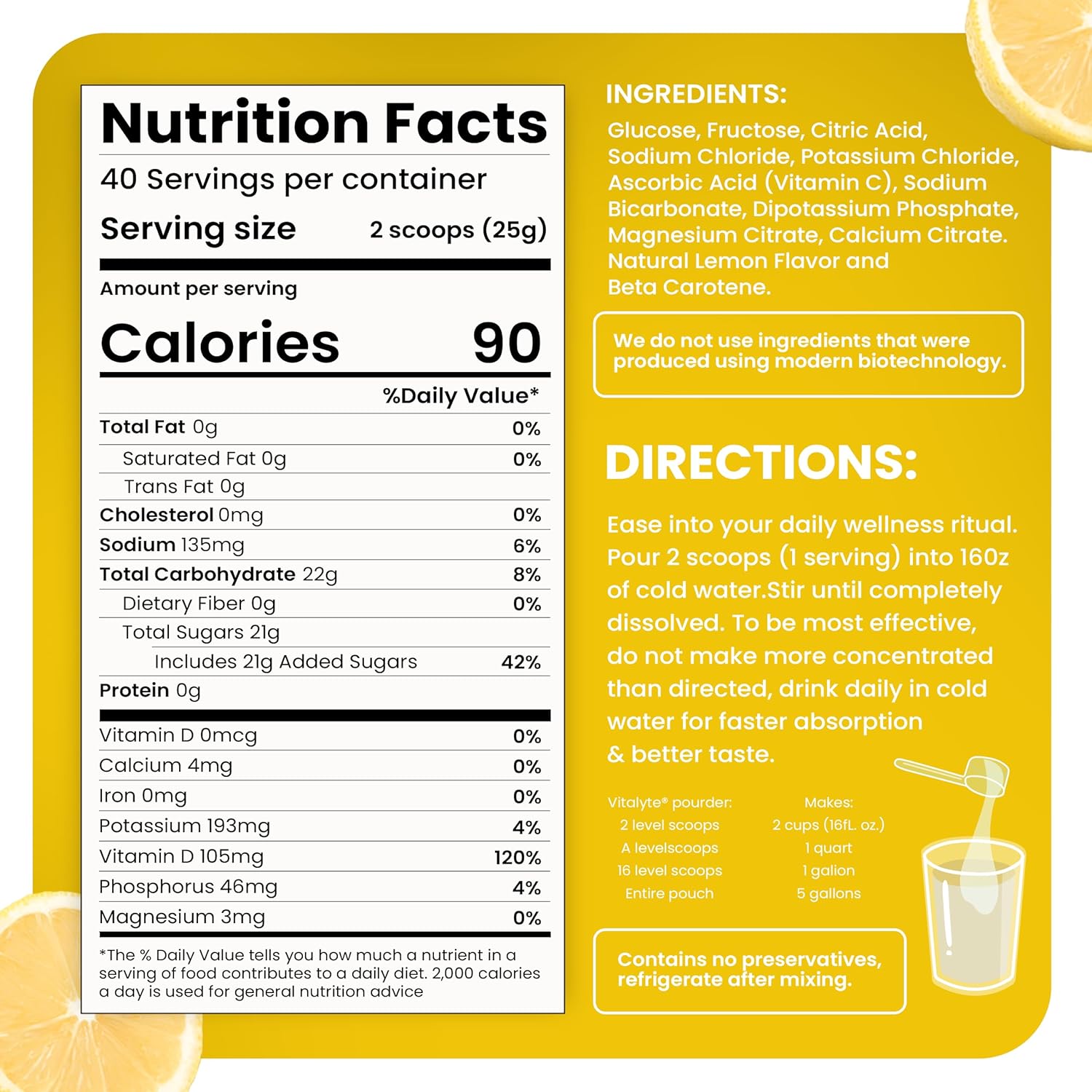 Isotonic Electrolyte Hydration Powder Mix - Gluten-Free Lemon Flavor - 35 oz - Post-Workout Drink Mix - Espot.com.au