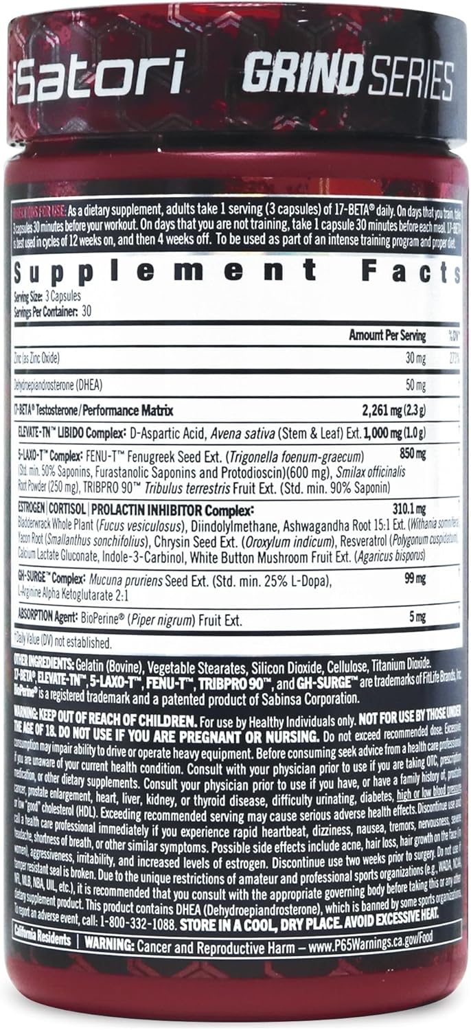 iSatori 17-Beta Testosterone Booster for Men - Muscle Growth & Strength Supplement with DHEA & Fenugreek Seed Extract - 90 Capsules - Espot.com.au