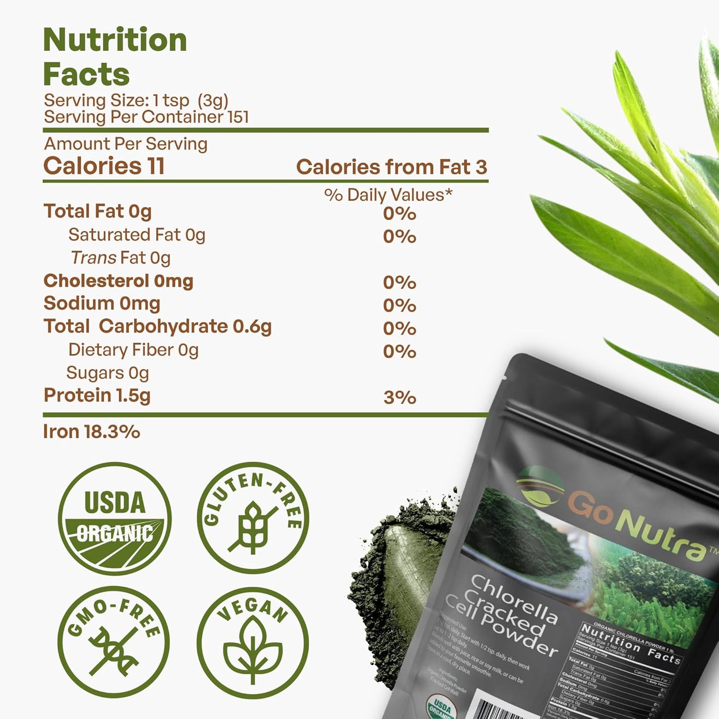 Chlorella Greens Superfood Powder - Pure Green Powder with Vitamins, Minerals, Antioxidants, Non-GMO, Vegan, 16 oz - Espot.com.au