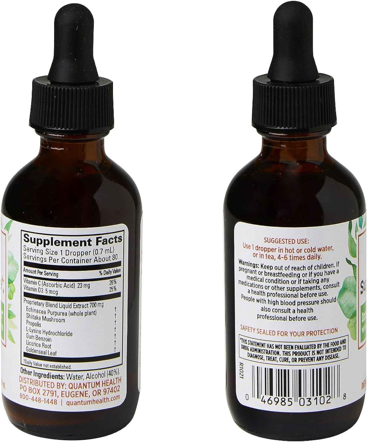SuperLysine+ Liquid Immune Support Supplement with Lysine, Echinacea, Vitamin D3, Bee Propolis, and Shitake - Daily Wellness Blend for Fast Absorption - 2 Ounce