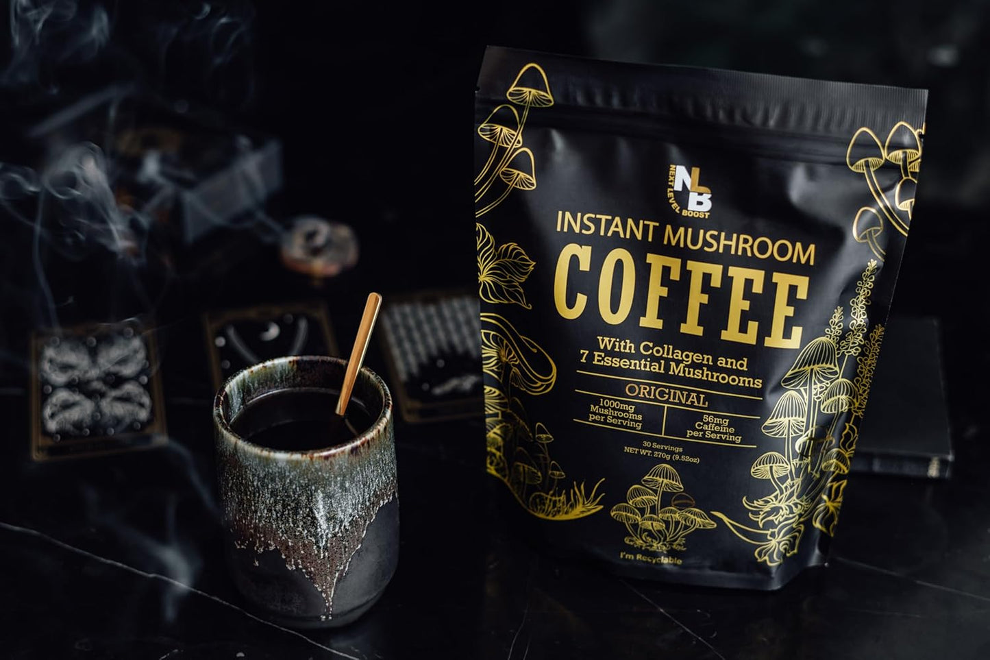 Organic Mushroom Coffee with Collagen & Lions Mane - 270g, 30 Servings - Next Level Boost Mushroom Drink for a Healthy Everyday Brew - Espot.com.au