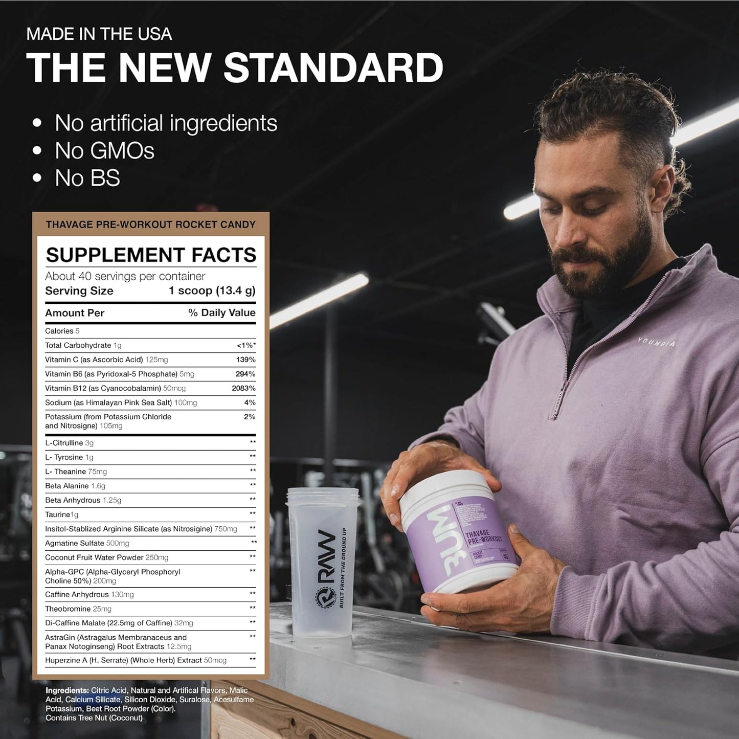 Thavage RAW Preworkout Powder (Rocket Candy Flavor) - Chris Bumstead Sports Nutrition Supplement - Pre Workout for Men & Women - Hydration, Mental Focus, Energy - 40 Servings - Espot.com.au