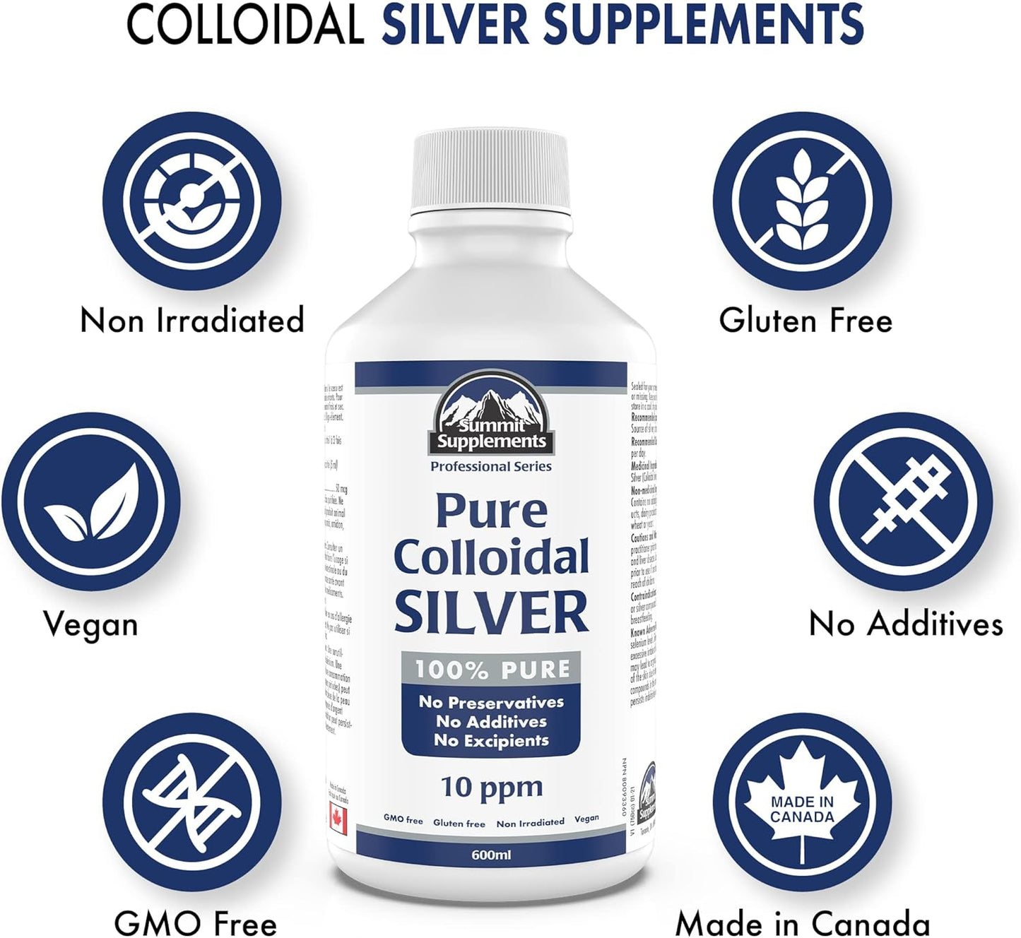 Colloidal Silver Liquid Minerals 10ppm 600ml - Trace Minerals Supplement - Copper & Silver Liquid - Canadian Made Formula - Espot.com.au