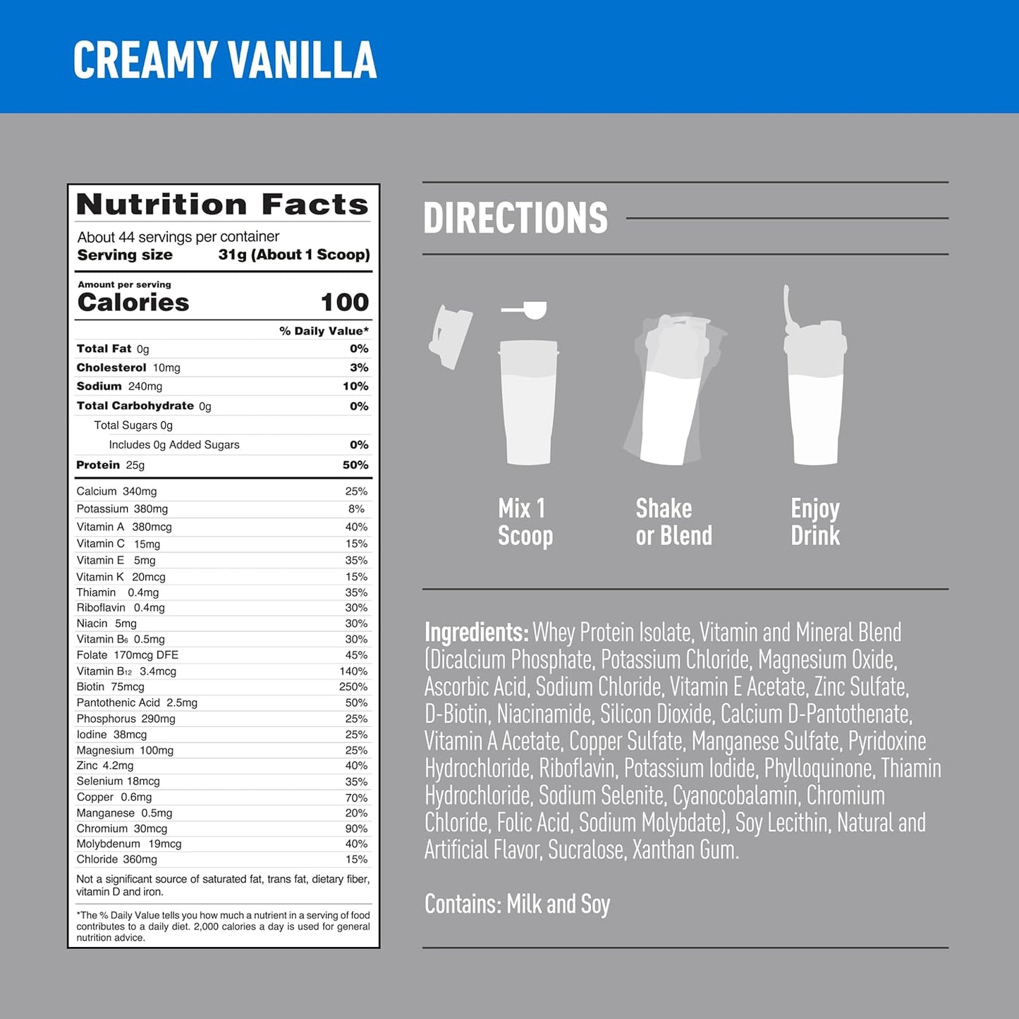 Isopure Zero Carb Whey Isolate Protein Powder - Creamy Vanilla, 25g Protein Per Serving, 3 Lbs, 44 Servings, Lactose & Gluten Free with Vitamins - Espot.com.au