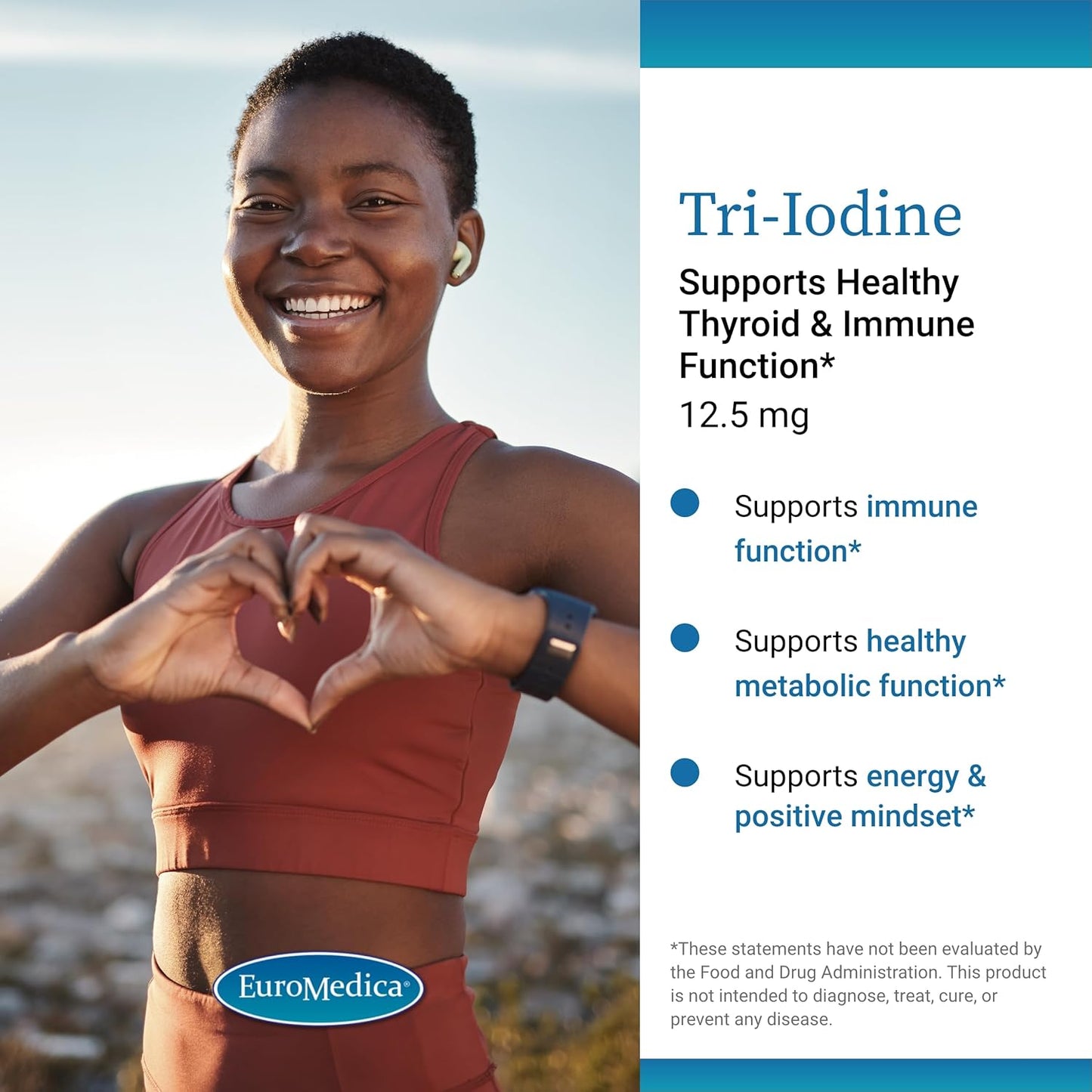 EuroMedica Tri-Iodine Capsules - Promotes Thyroid Health and Hormone Balance with Molecular Iodine from Kelp - Includes Potassium Iodide & Sodium Iodide for Brain and Energy Support - 12.5mg, 90 Count - Espot.com.au