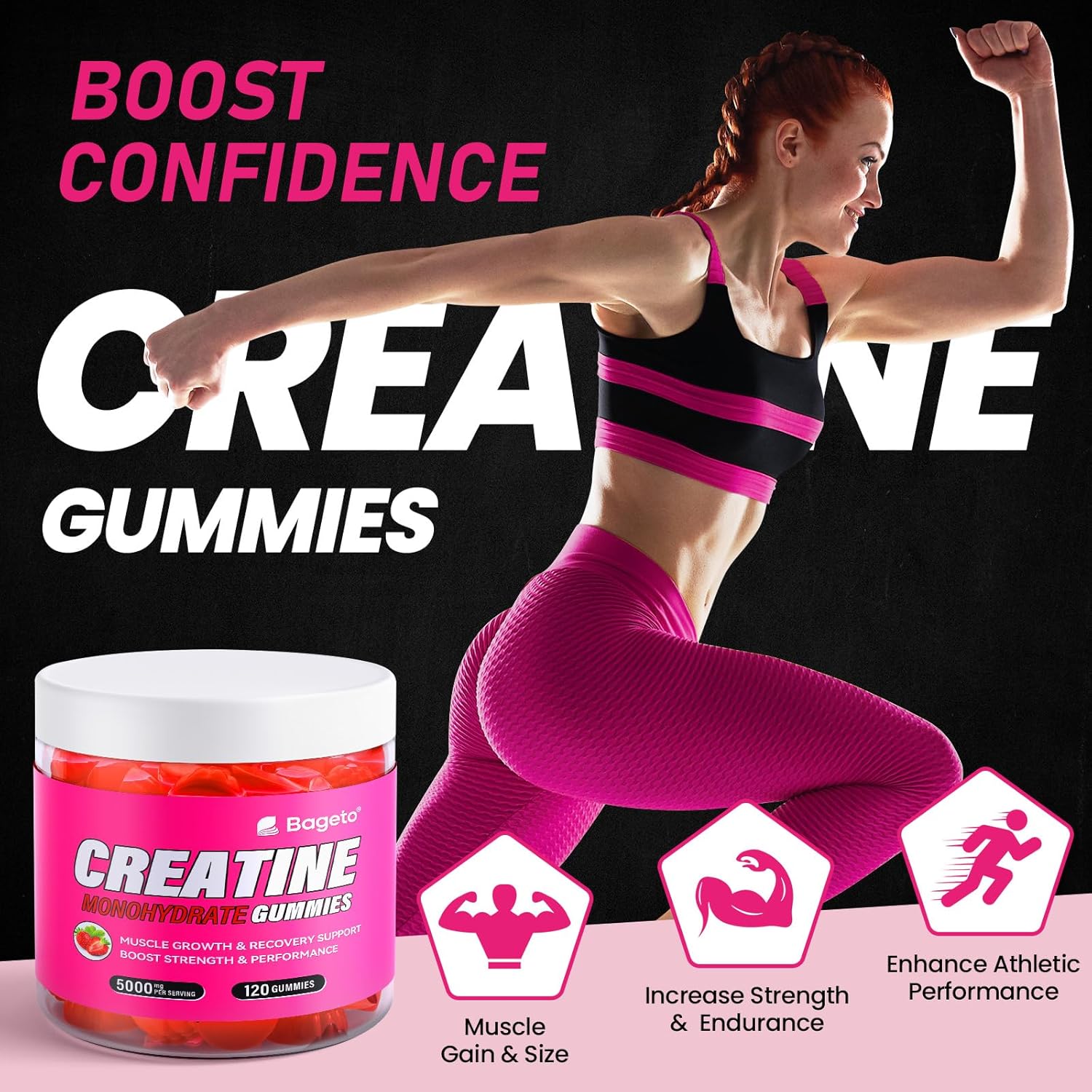 bageto-creatine-gummies-5000mg---men-women---5g-creatine-monohydrate---pre-workout-muscle-strength---vegan---120-count---strawberry-flavor-4