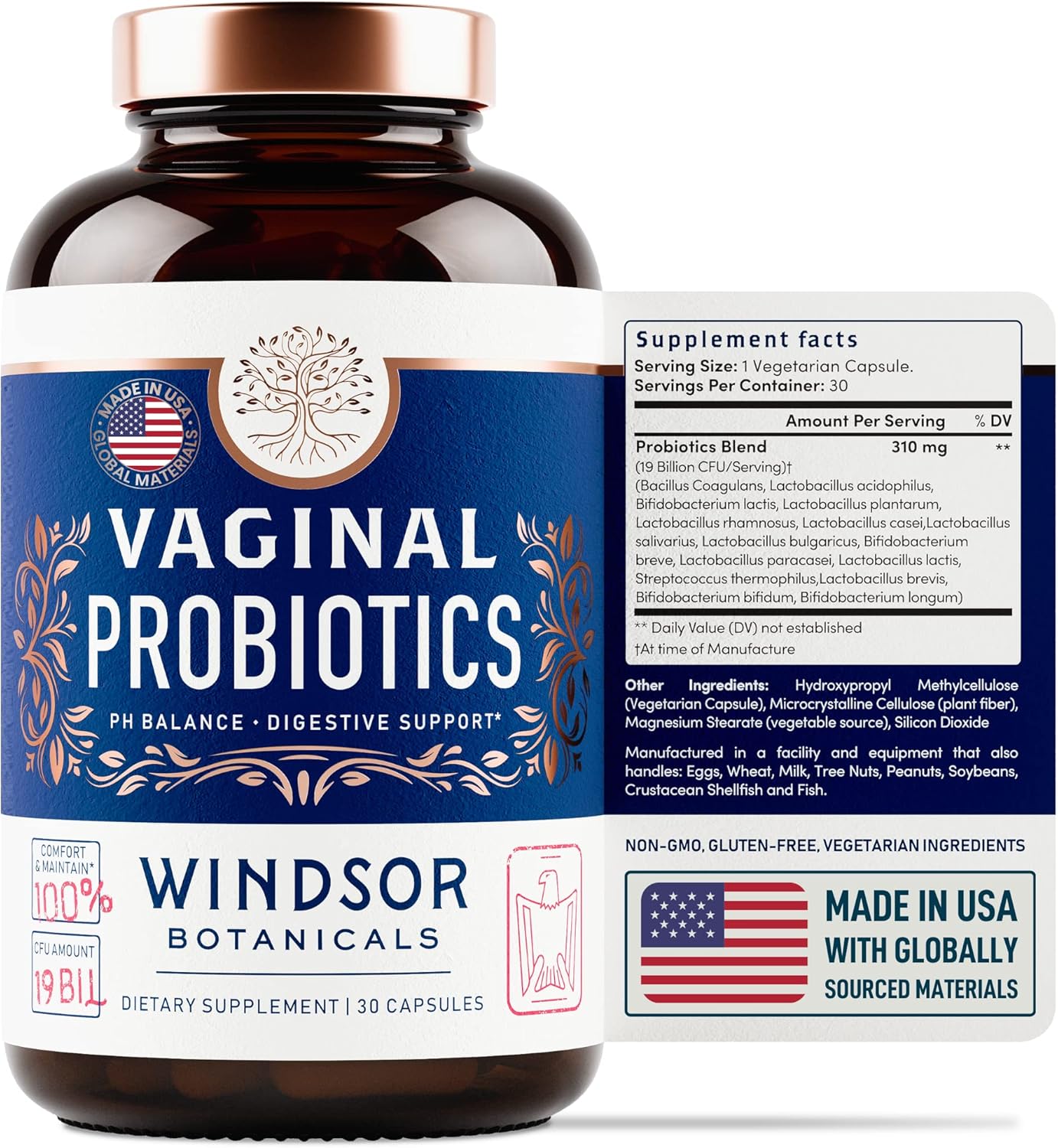 Feminine Balance Complex Probiotics - 19Bil CFU Lactobacillus Salivarius for PH Balance, Digestive & Gut Health - BV Support Supplements - 30 Capsules by WINDSOR BOTANICALS - Espot.com.au