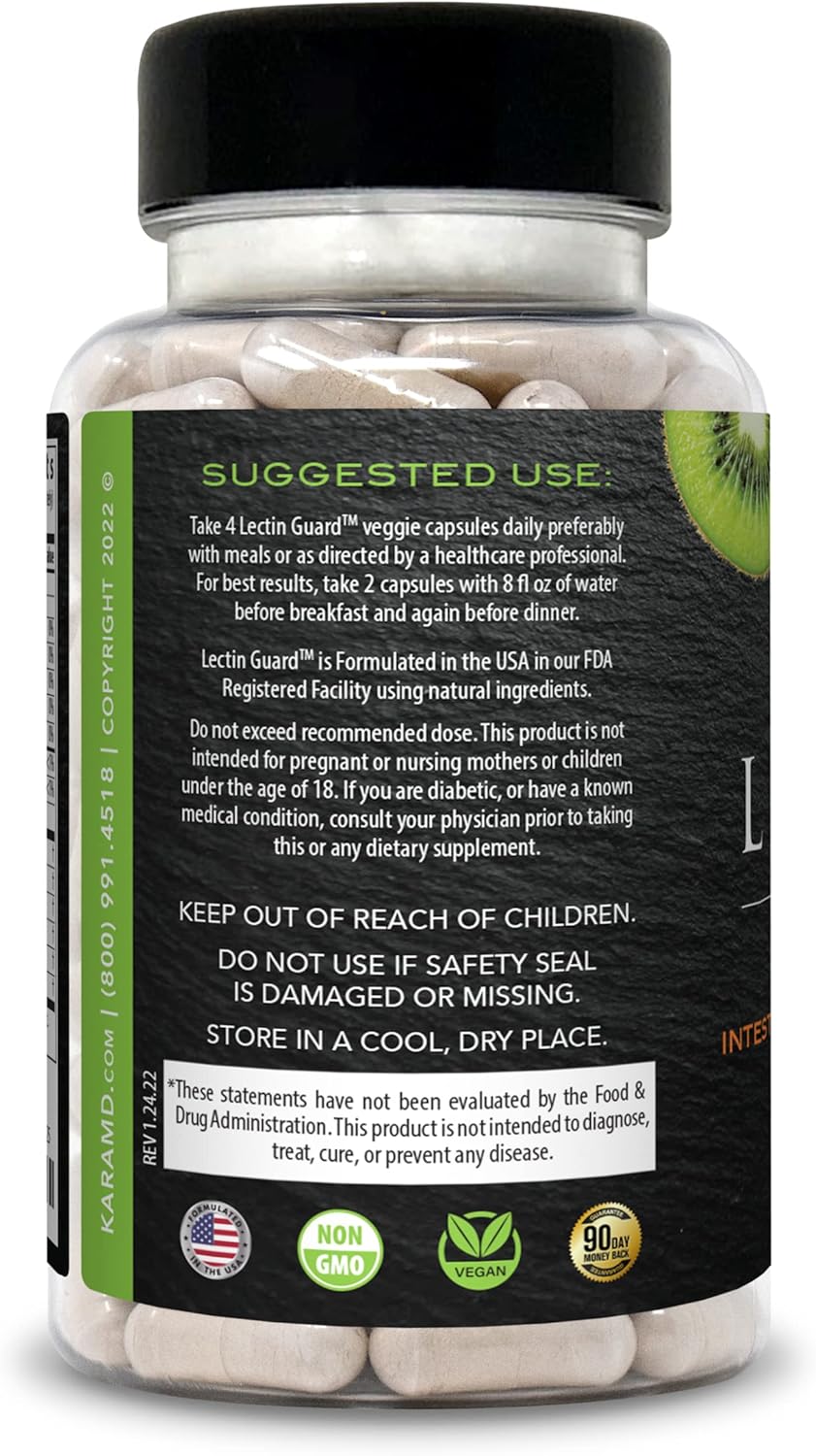 KaraMD Lectin Guard Supplement for Gut & Colon Health | Lectin Blocker with Slippery Elm, Bladderwrack, Sodium Alginate, Okra, Kiwi & Papaya | Vegan, Non-GMO, Gluten-Free | 30 Servings - Espot.com.au