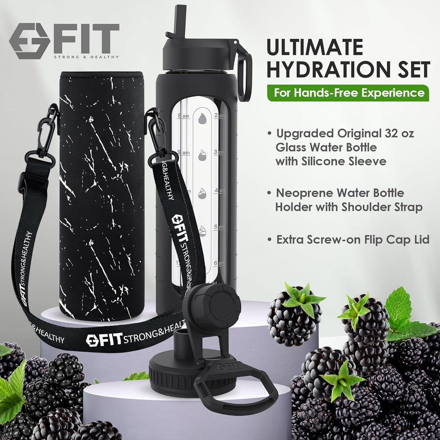 4-pack-glass-meal-prep-containers-water-bottle-bundle---2-3-compartment-32-oz-straw-lid-time-marker-sleeve-holder-with-strap---fit-strong-healthy-5