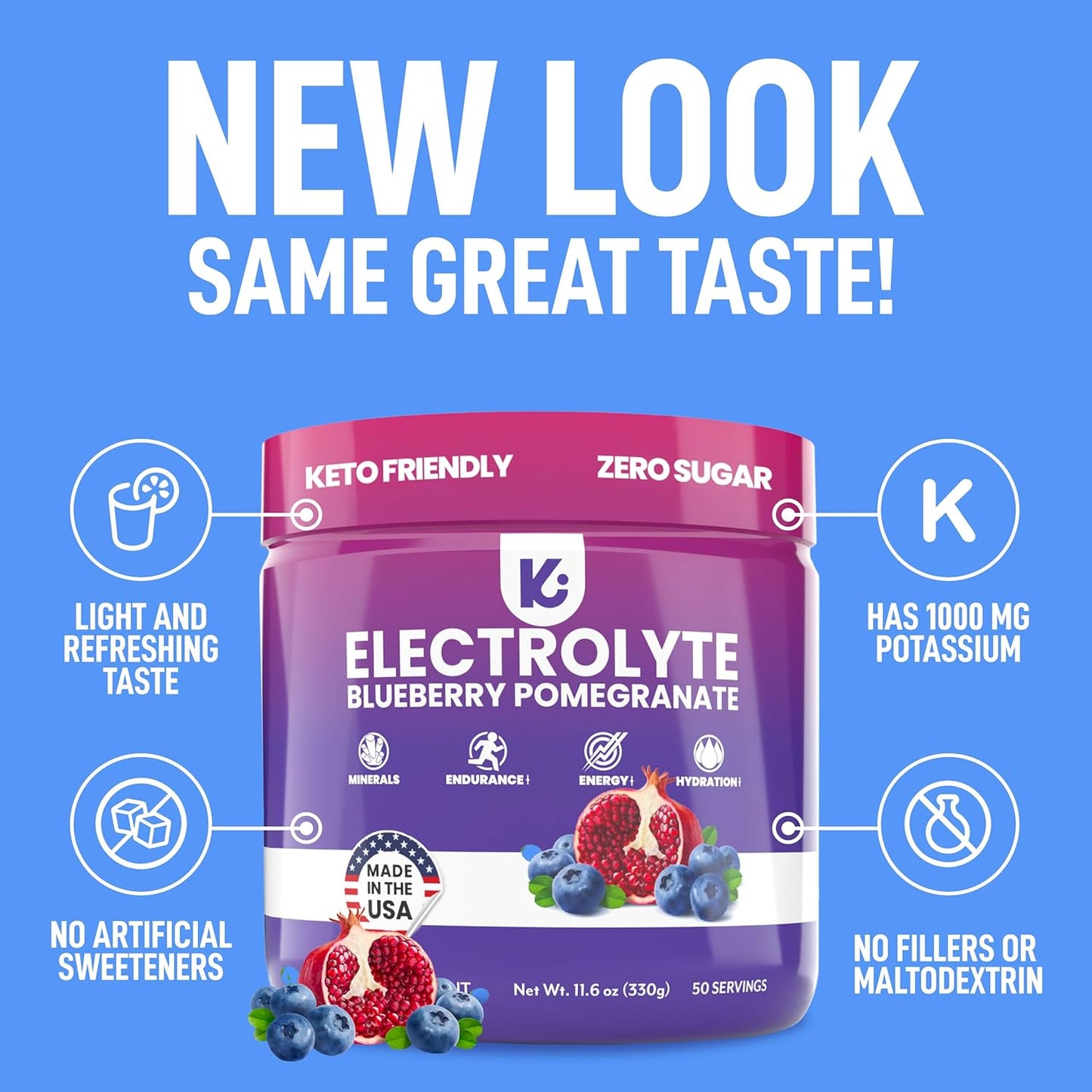 USA Made Keppi Keto Electrolytes Powder - Sugar-Free Hydration & Recovery Drink with Blueberry Pomegranate Flavor - Easy Mixing, No Clumps - Espot.com.au