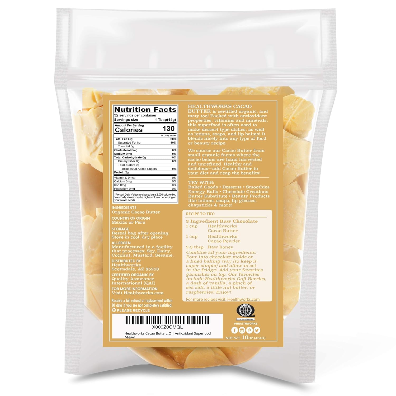 organic-16-oz-cacao-butter-from-peru---non-deodorized-cocoa-sugar-free-keto-vegan-superfood-antioxidant-rich-non-gmo-2