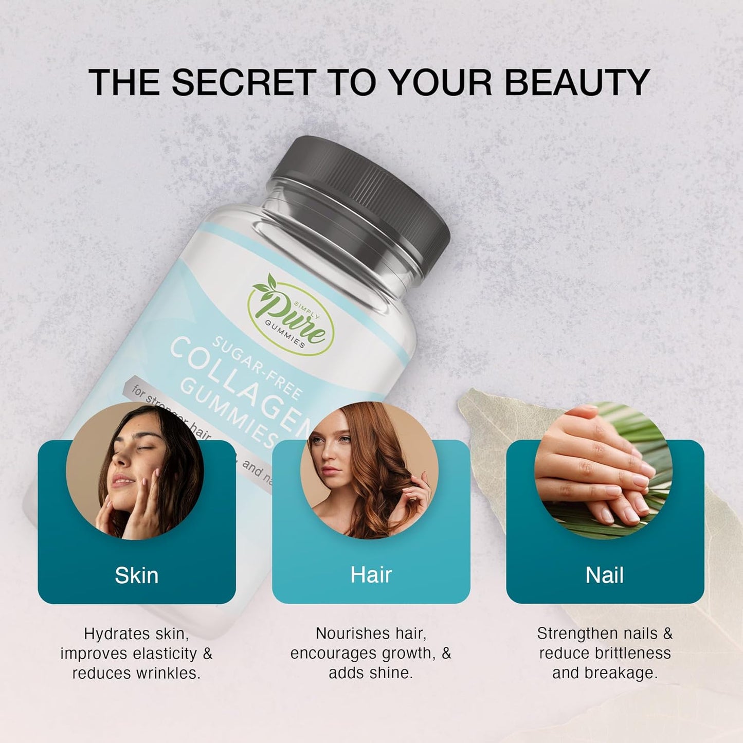 Sugar-Free Collagen Gummies for Hair, Skin & Nails Support - Pectin Supplements Chews for Men & Women - 60 Count - Espot.com.au