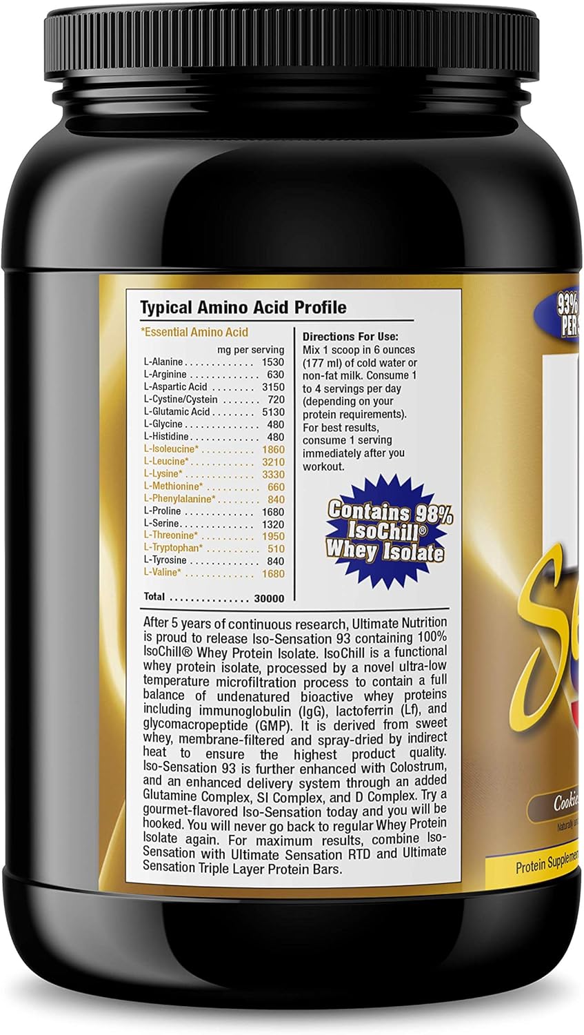 iso-sensation-93-whey-protein-isolate-powder-with-glutamine-colostrum---cookies-n-cream-flavor-for-recovery-immunity-support---2lbs-4