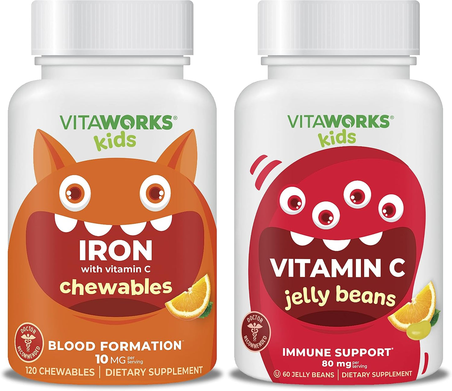VitaWorks Kids Iron 10mg and Vitamin C Chewables with Vitamin C 80mg Jelly Beans - Bundle Pack for Children's Health and Immunity Boost - Espot.com.au