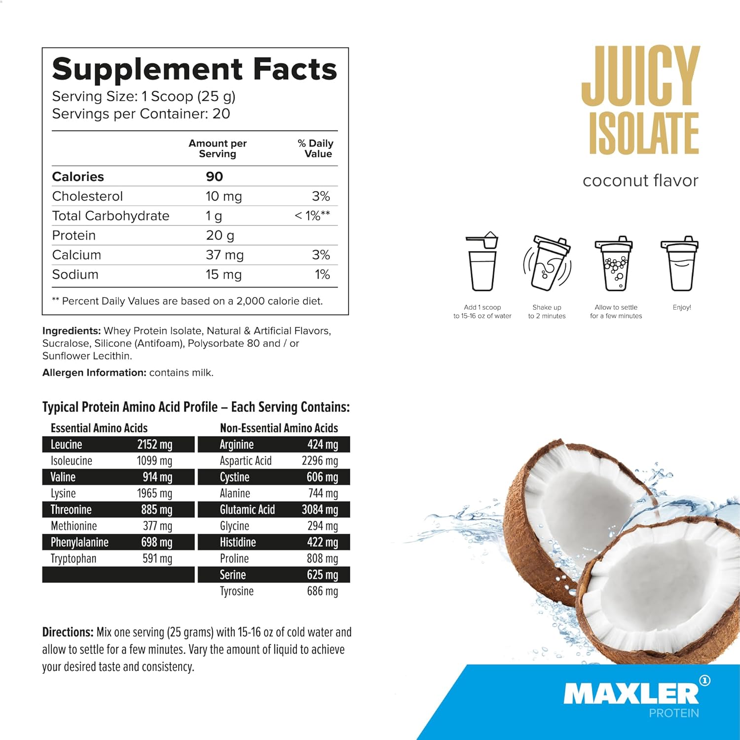 maxler-juicy-isolate-protein-powder---coconut-flavored-clear-whey-isolate---low-lactose-fat-free-sugar-free-muscle-recovery-drink---ideal-for-pre-post-workout---90-protein---11-lb-20-servings-5