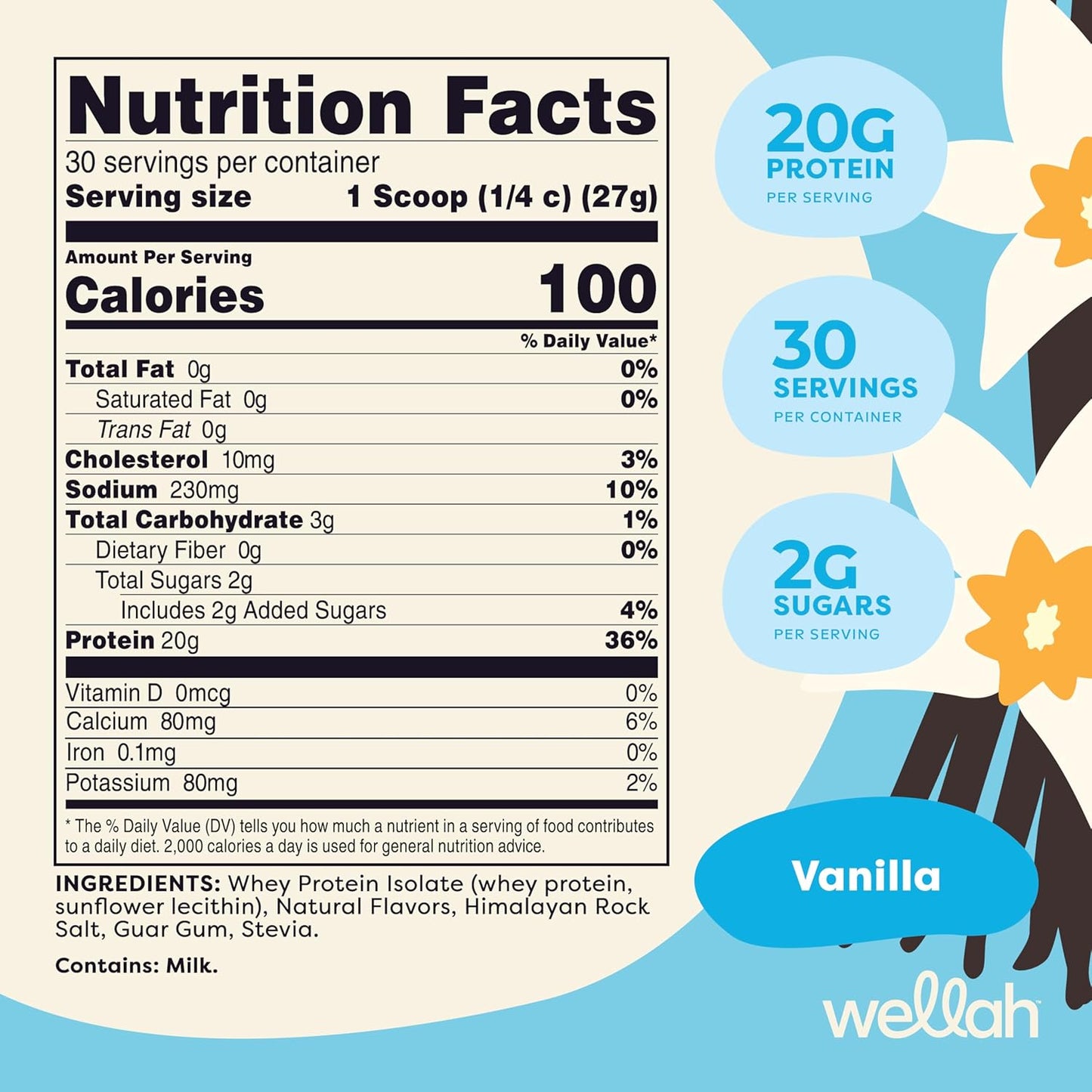 Vanilla Whey Protein Isolate - 30 Servings of Wellah Protein Your Whey - Espot.com.au