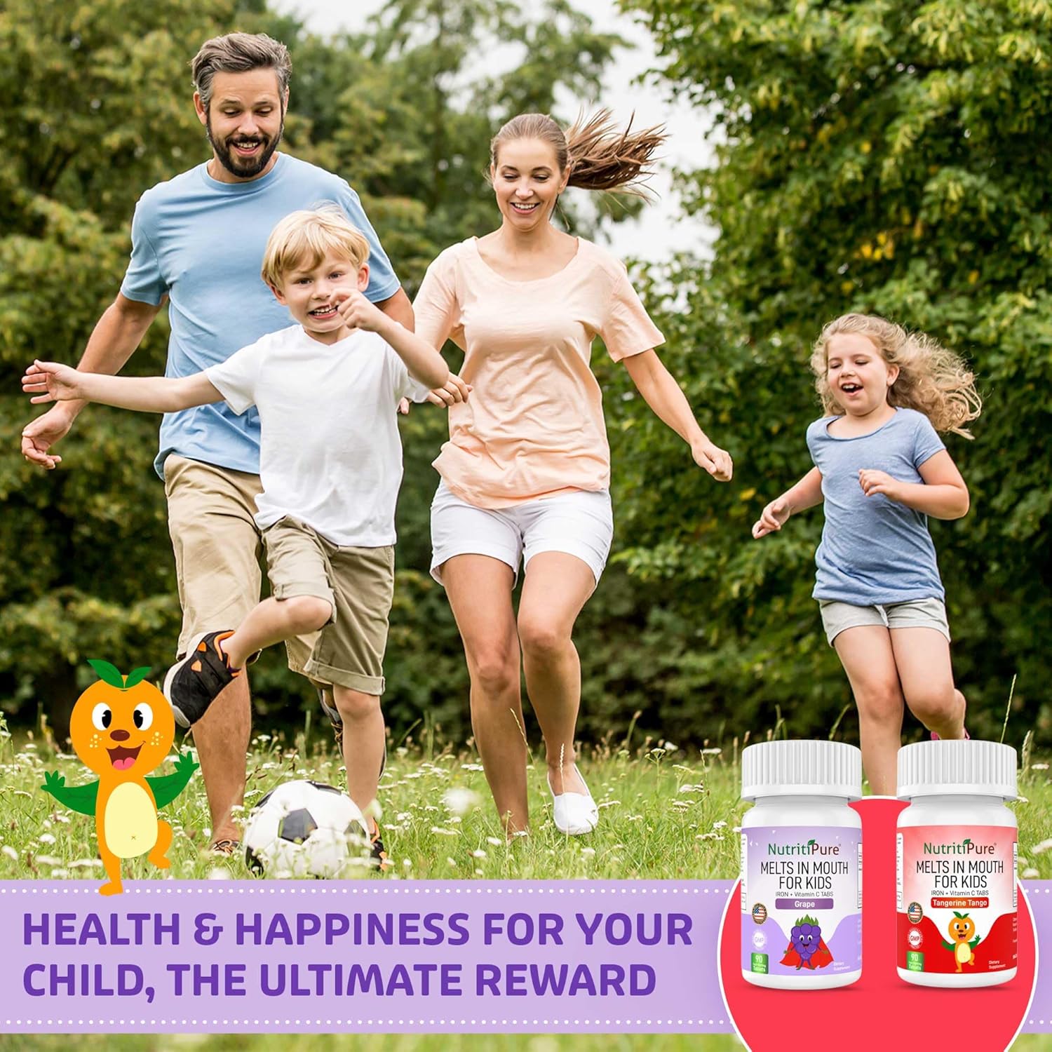 Delicious Grape Flavored NutritiPure Chewable Iron Supplements for Kids - 90 Count Bottle with Ferronyl®/Carbonyl Iron 9mg and Vitamin C 30mg - Espot.com.au