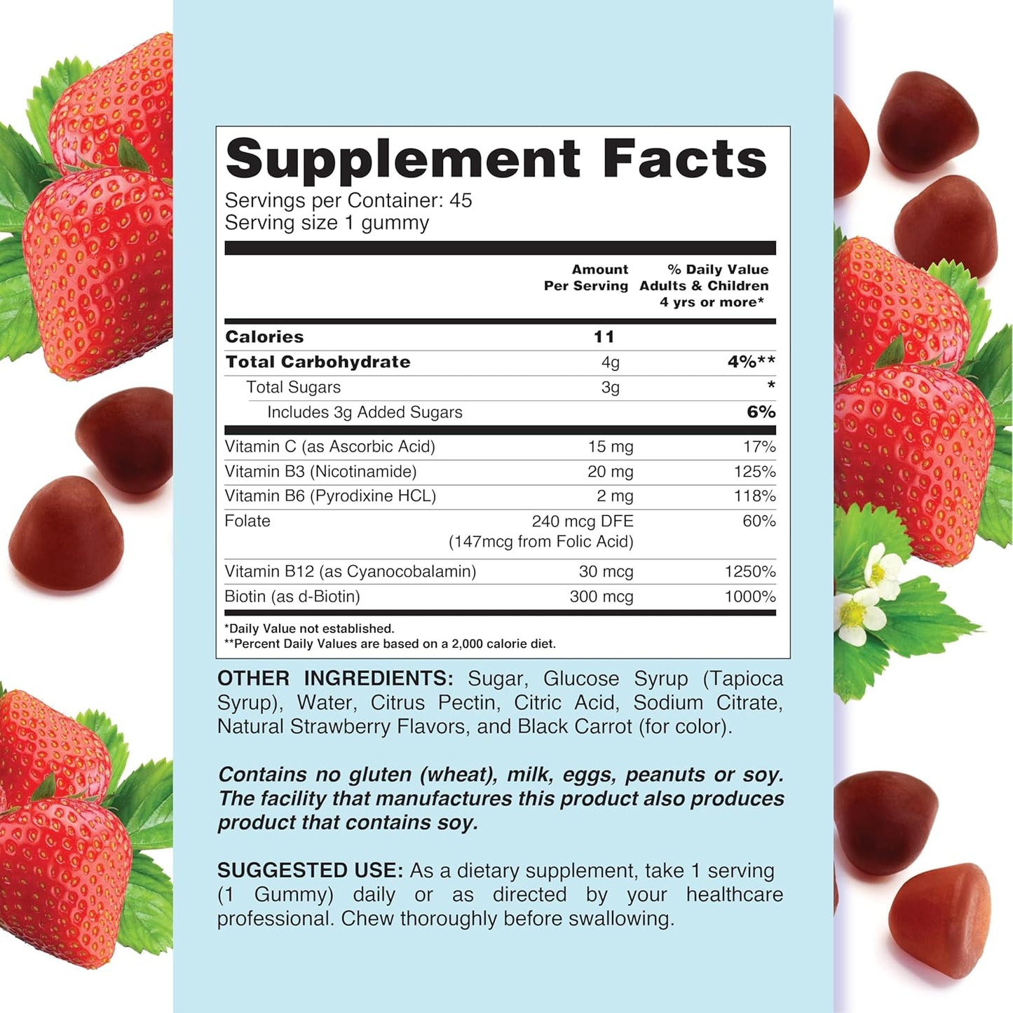 Strawberry Flavored B Complex Vitamin Gummies with B3, B6, B12, Biotin for Energy - 45 Count - Espot.com.au