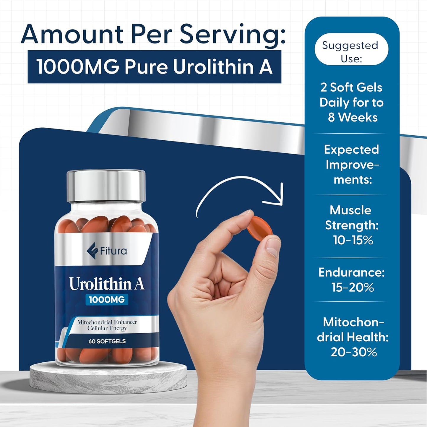 Fitura Urolithin A Capsules - Enhance Muscle Strength & Cellular Energy - Boost Mitochondrial Health for Healthy Aging - 60 Count - Espot.com.au