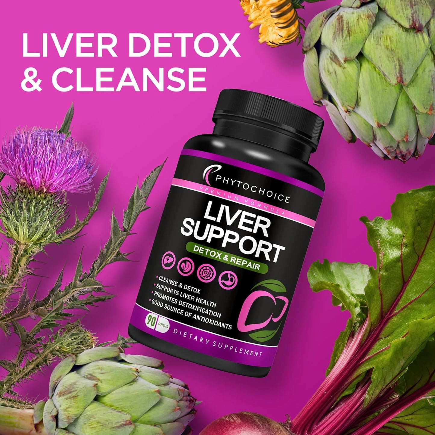 Liver Cleanse Detox & Repair Supplement with Milk Thistle, Artichoke, Choline - Herbal Complex for Liver Health - Fatty Liver Renew Formula - 90ct/1Pk - Espot.com.au