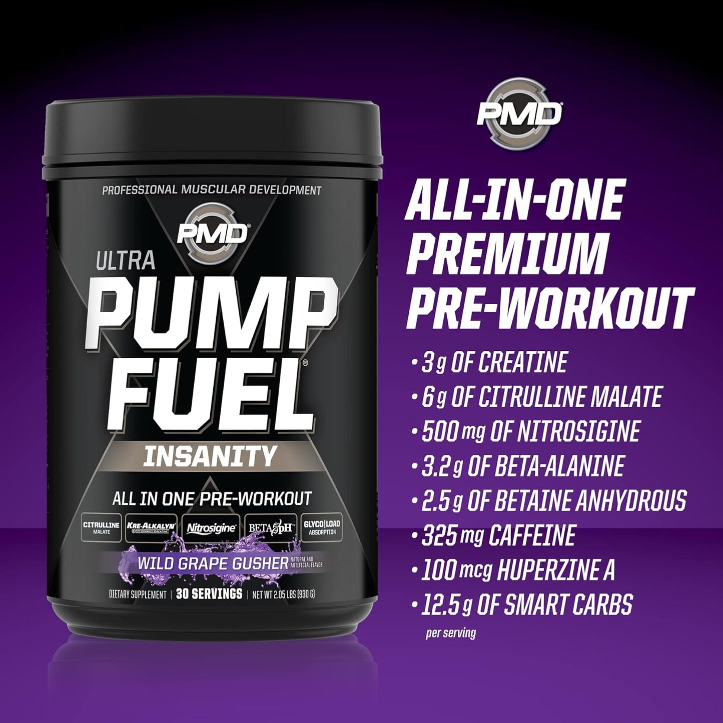 pmd-sports-ultra-pump-fuel-insanity---pre-workout-drink---wild-grape-gusher-flavor---boost-energy-strength-endurance-recovery---complex-carbs-amino-energy---30-servings-7