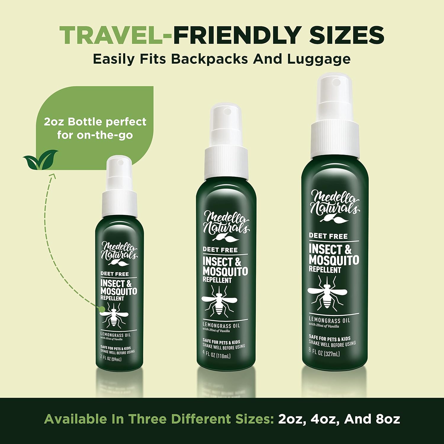 Medella Naturals Deet-Free Insect Repellent Bundle (2-Pack, 8 oz) - Pleasant Lemongrass Scent, Safe for Pets & Kids - Effective Bug Spray for Mosquitoes, Gnats, Black Flies, No-See-ums - Espot.com.au