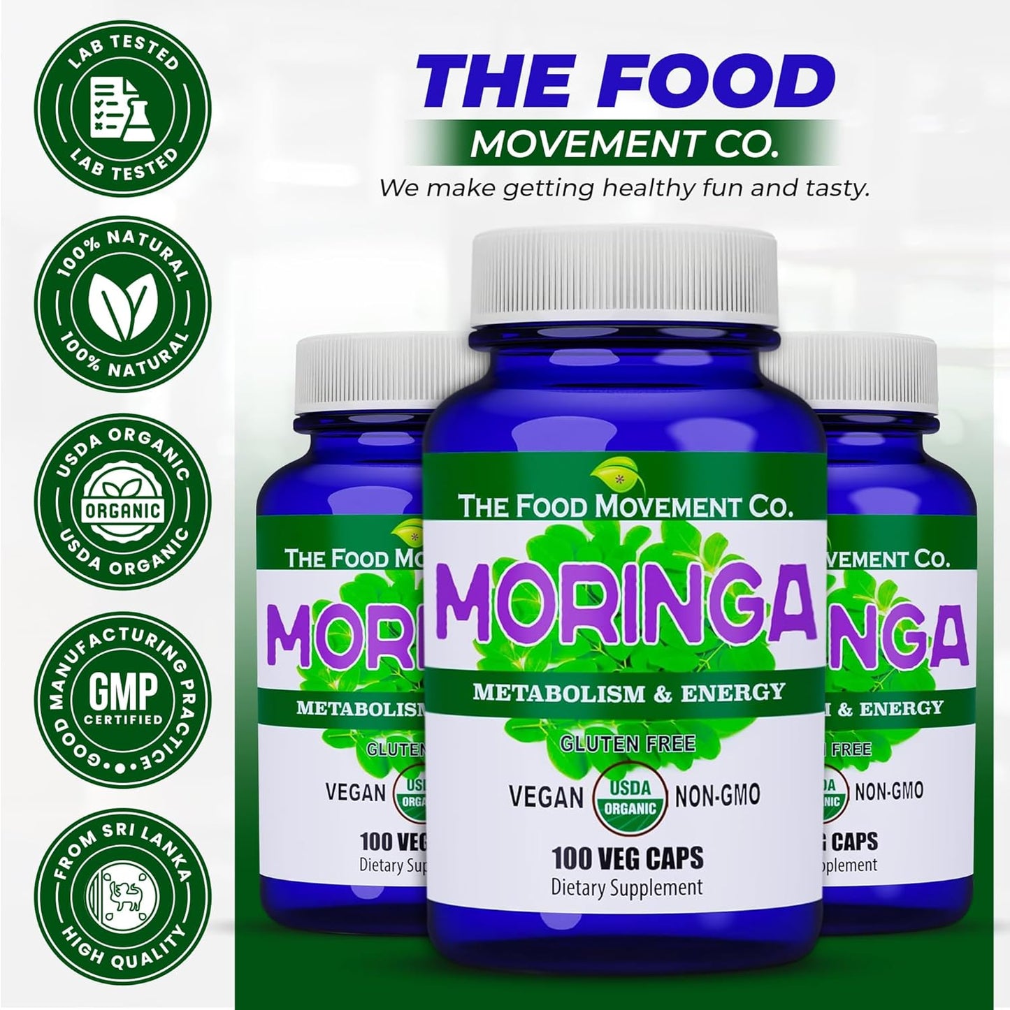 Certified Organic Moringa Superfood Capsules for Whole Body Wellness with Natural Energy Support - 100 Vegan Capsules - Espot.com.au
