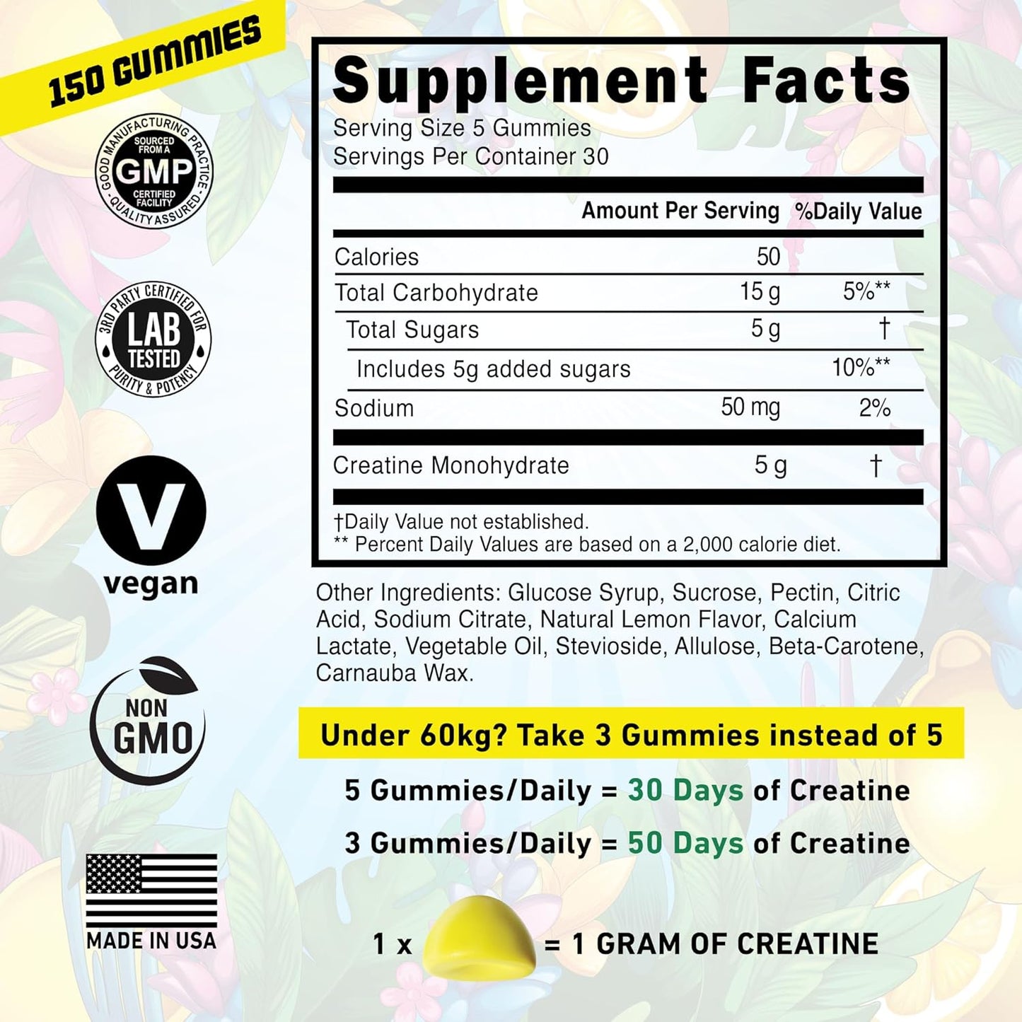 USA-Made WILD GAINZ Creatine Monohydrate Gummies 5g - Vegan Muscle & Cognitive Support Chews - Gluten-Free, Non-GMO - 150 Count - Espot.com.au