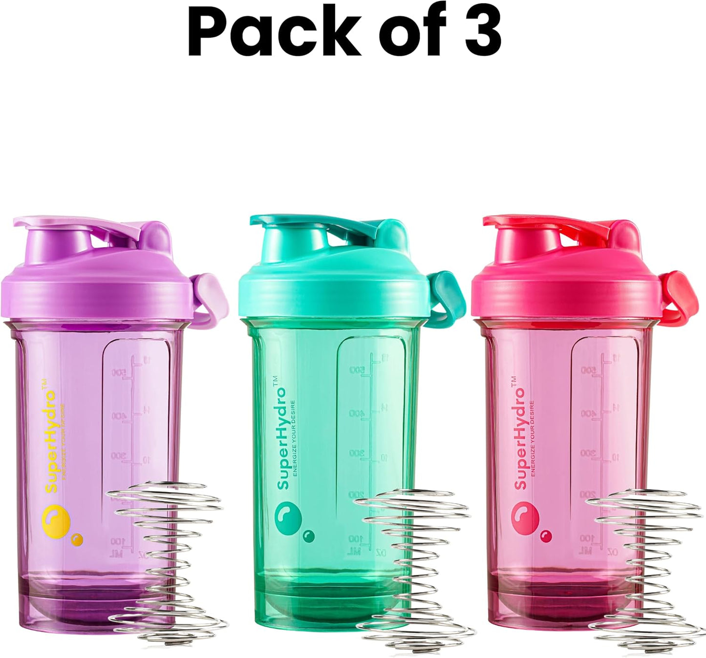 hydro-protein-shaker-bottle-set---24-oz-bpa-free-leak-proof-durable---ideal-for-travel-sports-fitness---3-pack-in-lemon-lavender-rosy-bloom-frosted-mint---men-women-friendly-2