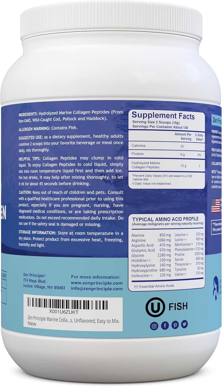3-lb-zen-principle-marine-collagen-peptides-powder---non-gmo-wild-caught-fish---supports-healthy-skin-hair-joints-bones---hydrolyzed-type-1-3-protein---amino-acids---unflavored-easy-to-mix-3
