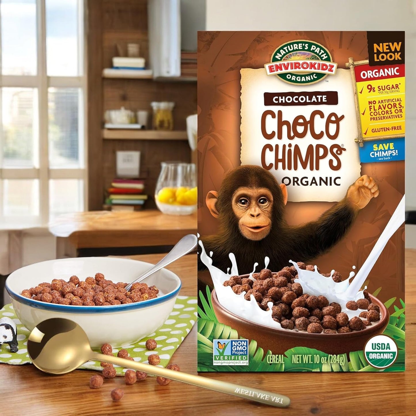 organic-gluten-free-choco-chimps-cereal-bundle-with-golden-spoon---10oz-x-4-pack---vegan-non-gmo-kid-friendly-supports-wildlife-conservation-rich-flavor-2