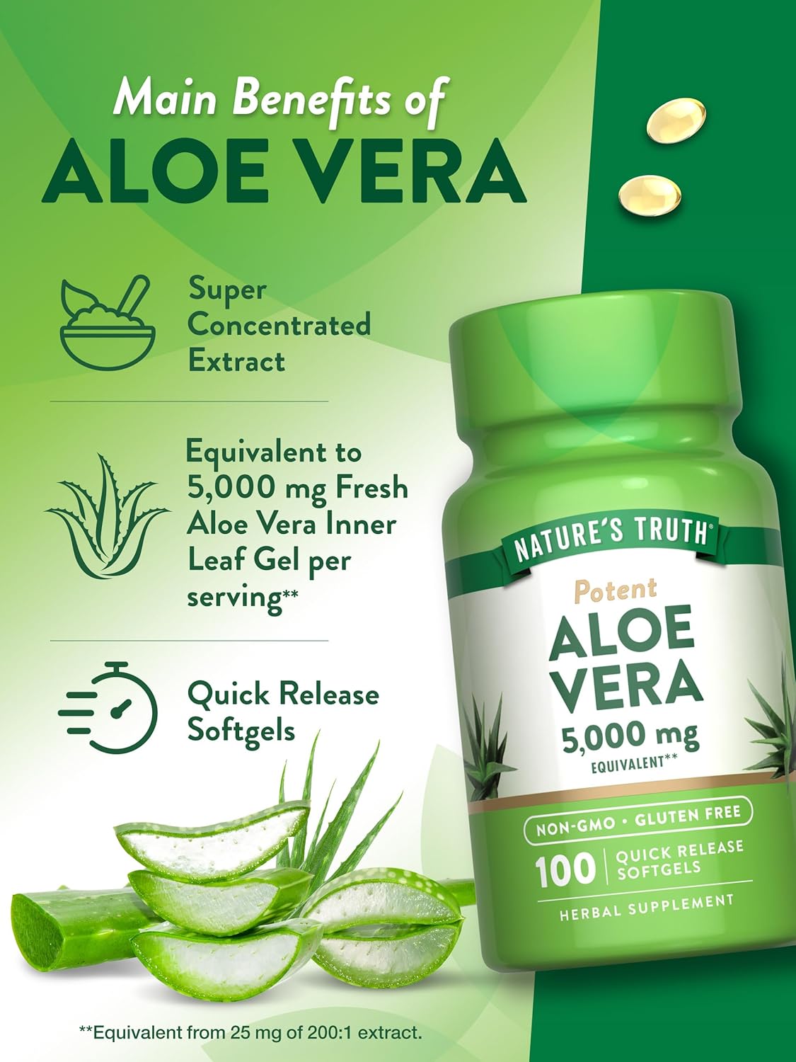Aloe Vera Softgels - 5000mg, 100 Count | Non-GMO & Gluten Free Supplement by Nature's Truth - Espot.com.au