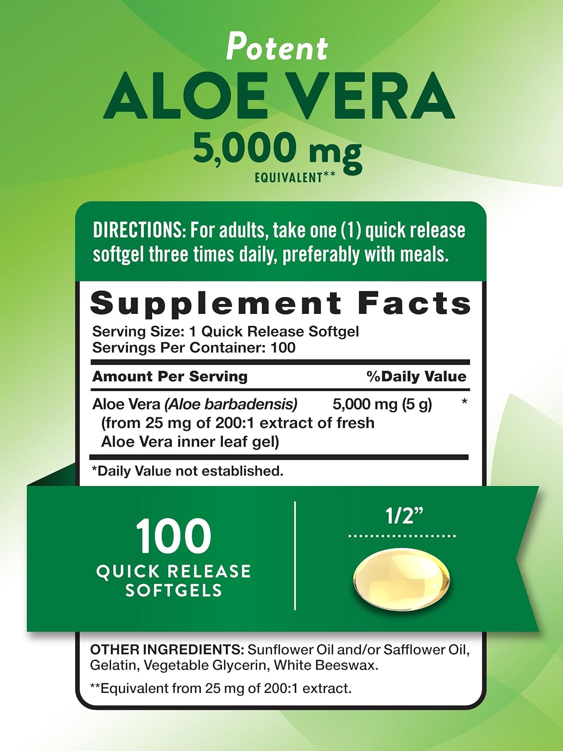 Aloe Vera Softgels - 5000mg, 100 Count | Non-GMO & Gluten Free Supplement by Nature's Truth - Espot.com.au