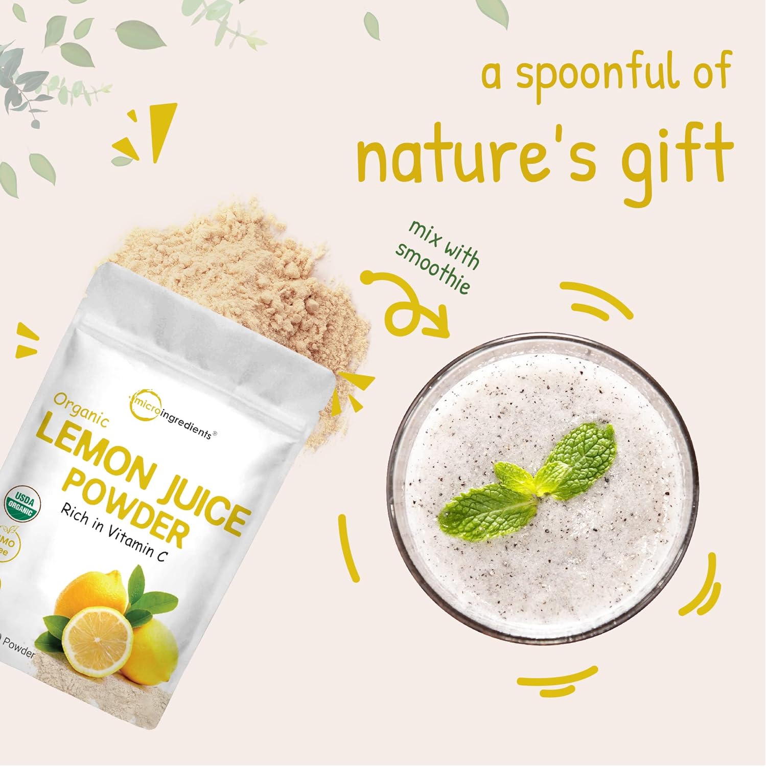 Organic Lemon Juice Powder 10oz - 2 Pack, High in Vitamin C for Immune Support, Great for Drinks & Smoothies, Vegan-Friendly - Espot.com.au