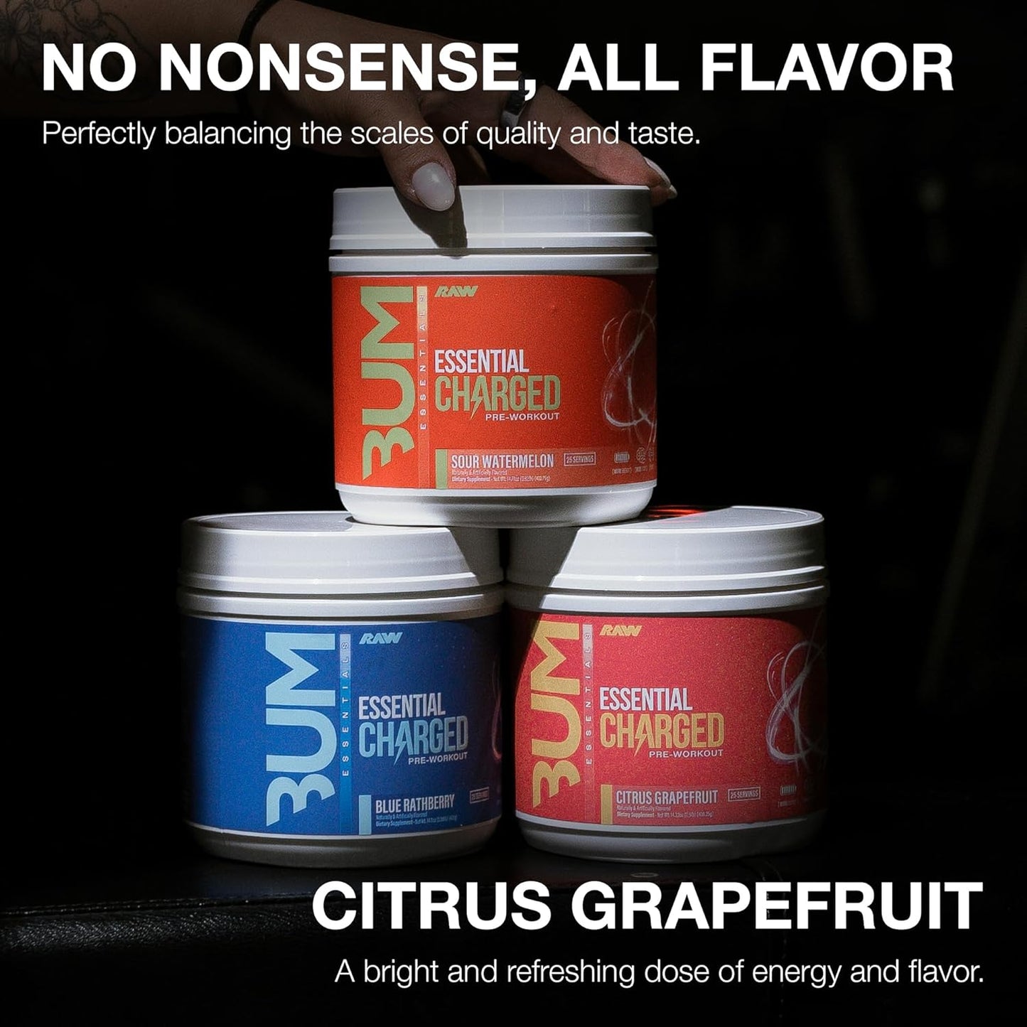 Essential CHARGED Pre-Workout Powder - Citrus Grapefruit Flavor - Boosts Focus, Mood, Performance - Caffeine, Alpha-GPC, L-Citrulline, Beta Alanine - 25 Servings - Preworkout Supplement for Men and Women - Espot.com.au