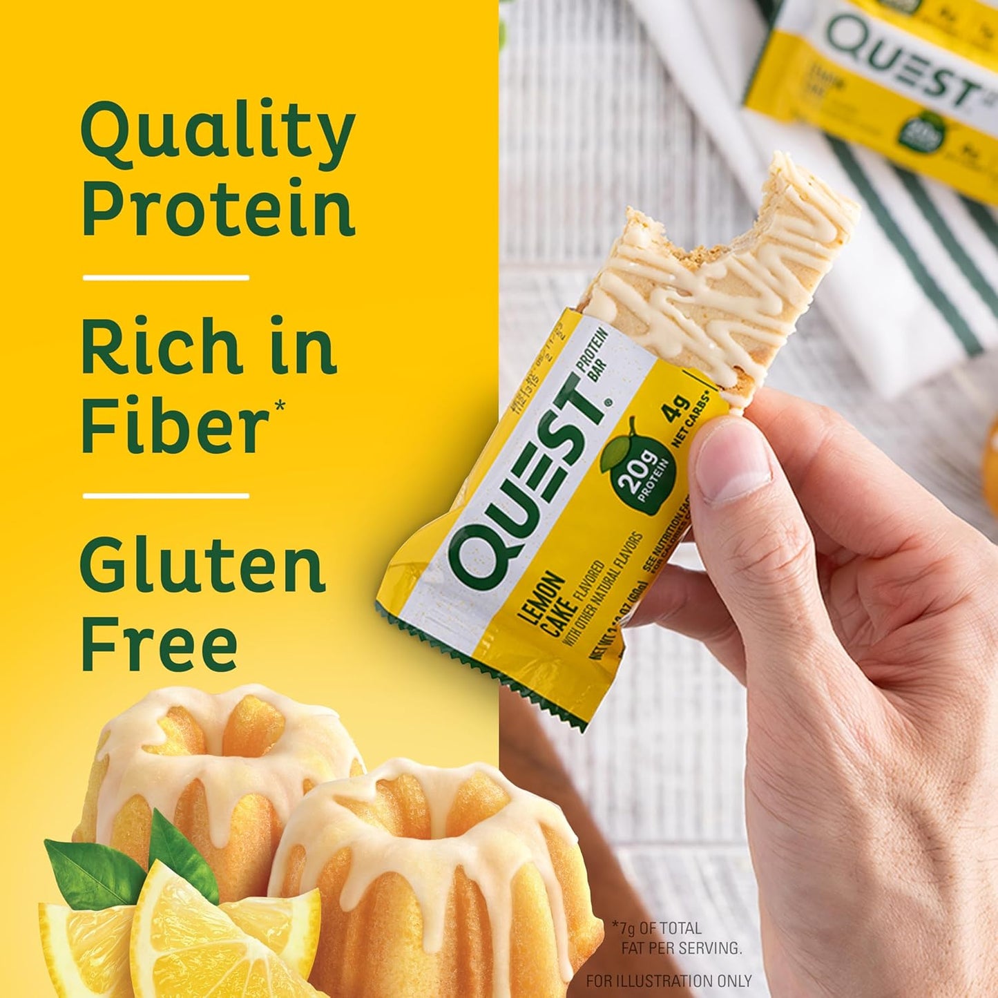 High Protein Lemon Cake Quest Nutrition Bars - Gluten Free & Keto Friendly - 12 Count Pack - Espot.com.au